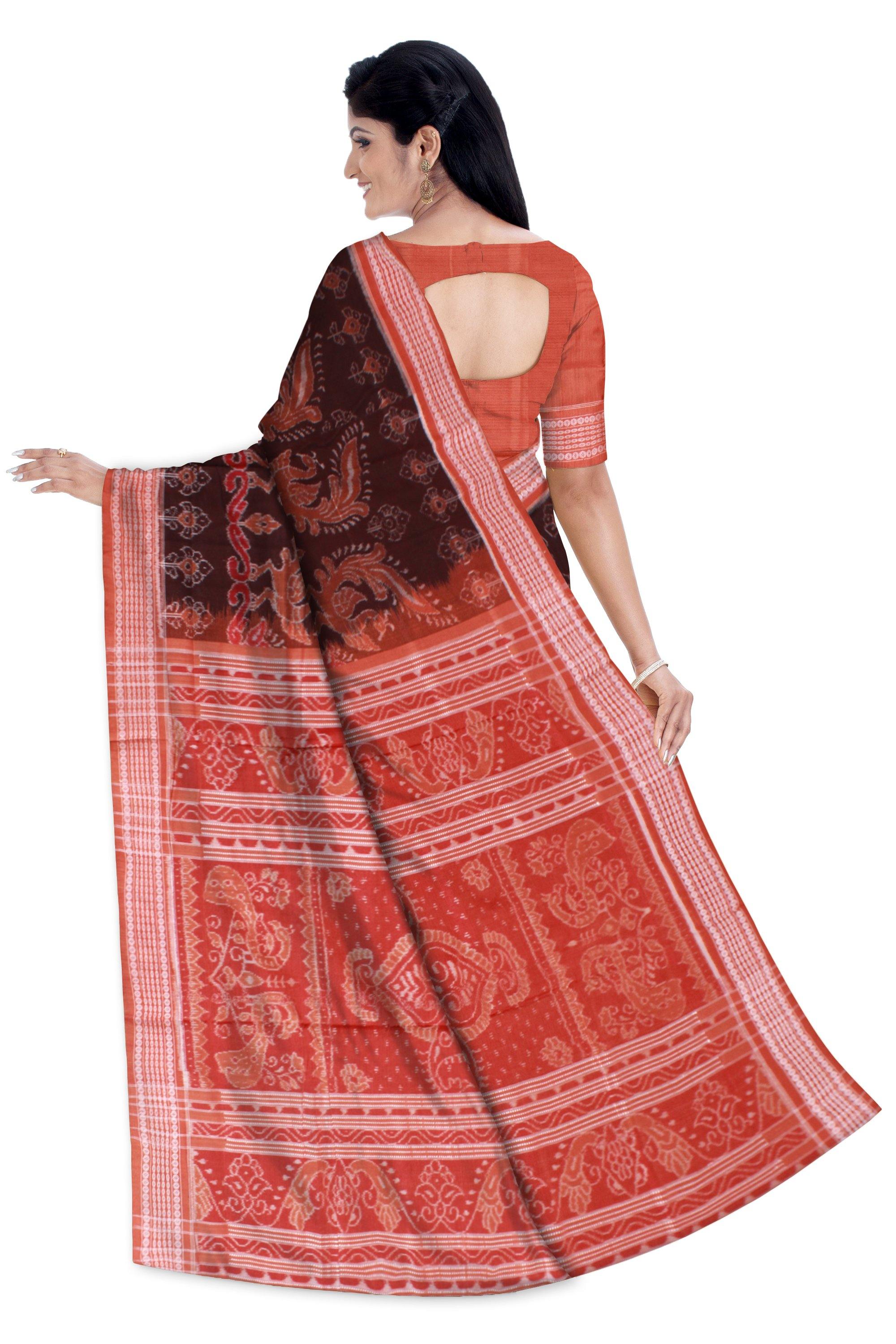 3D Mayuri pattern Brown IKAT saree with Blouse piece - Koshali Arts & Crafts Enterprise