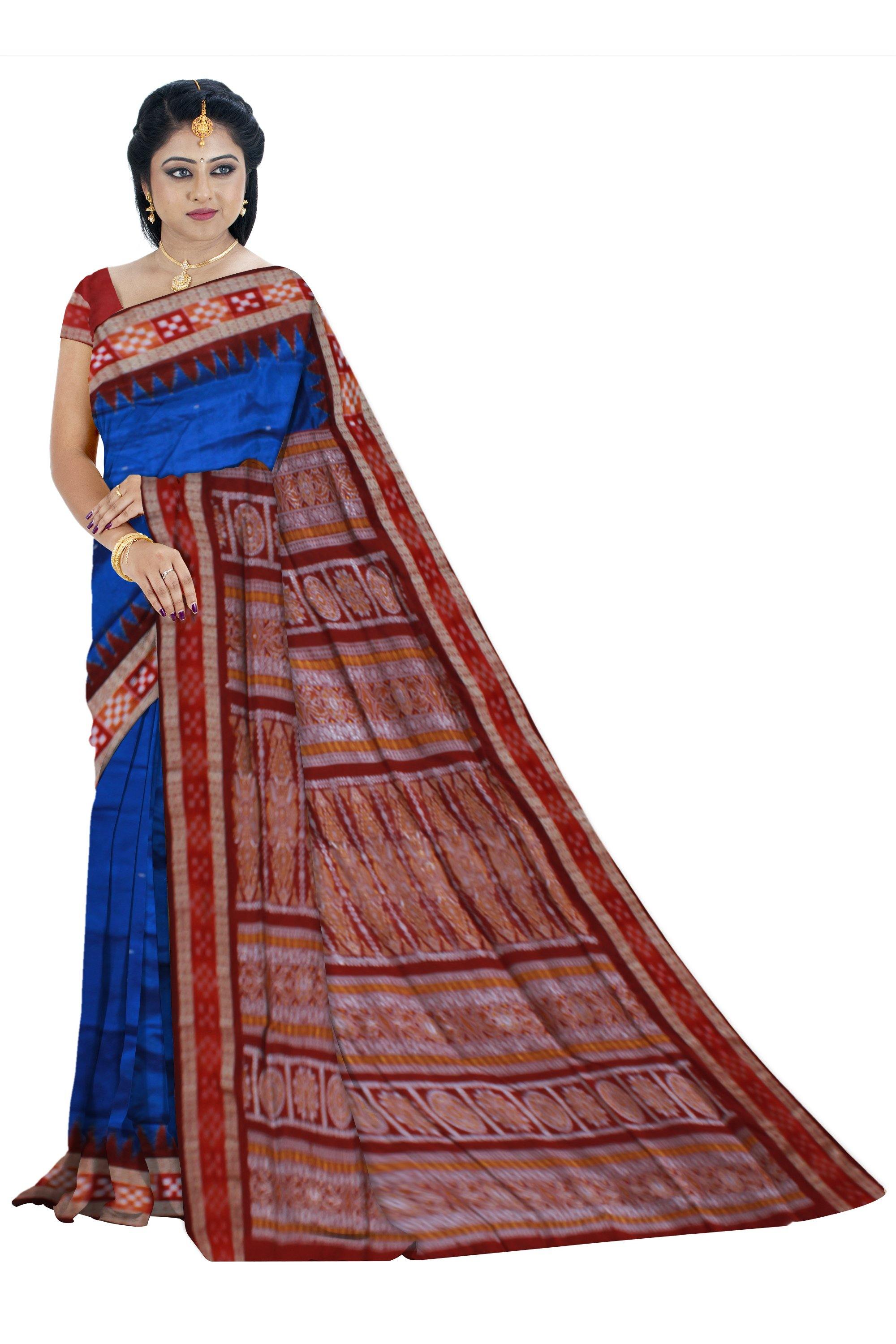 Exclusive Sambalpuri pata saree In Blue Color With Blouse Piece - Koshali Arts & Crafts Enterprise