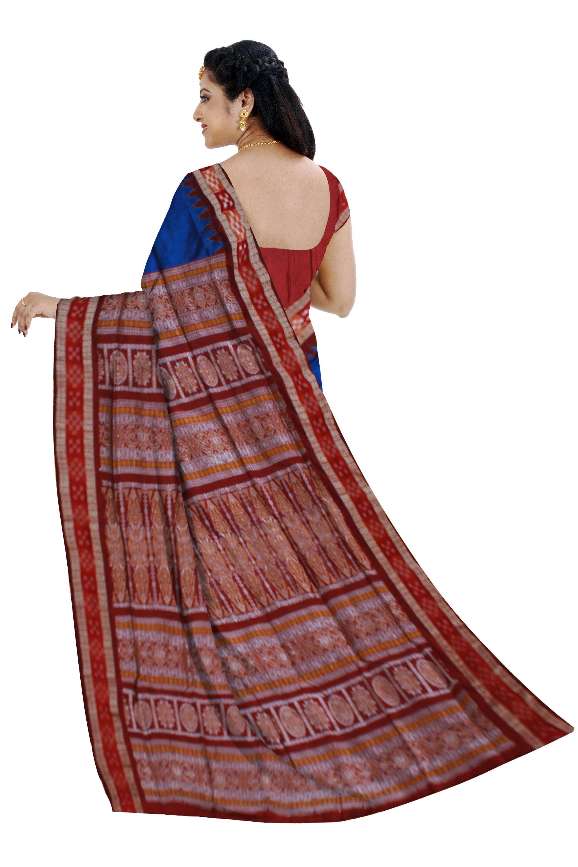 Exclusive Sambalpuri pata saree In Blue Color With Blouse Piece - Koshali Arts & Crafts Enterprise