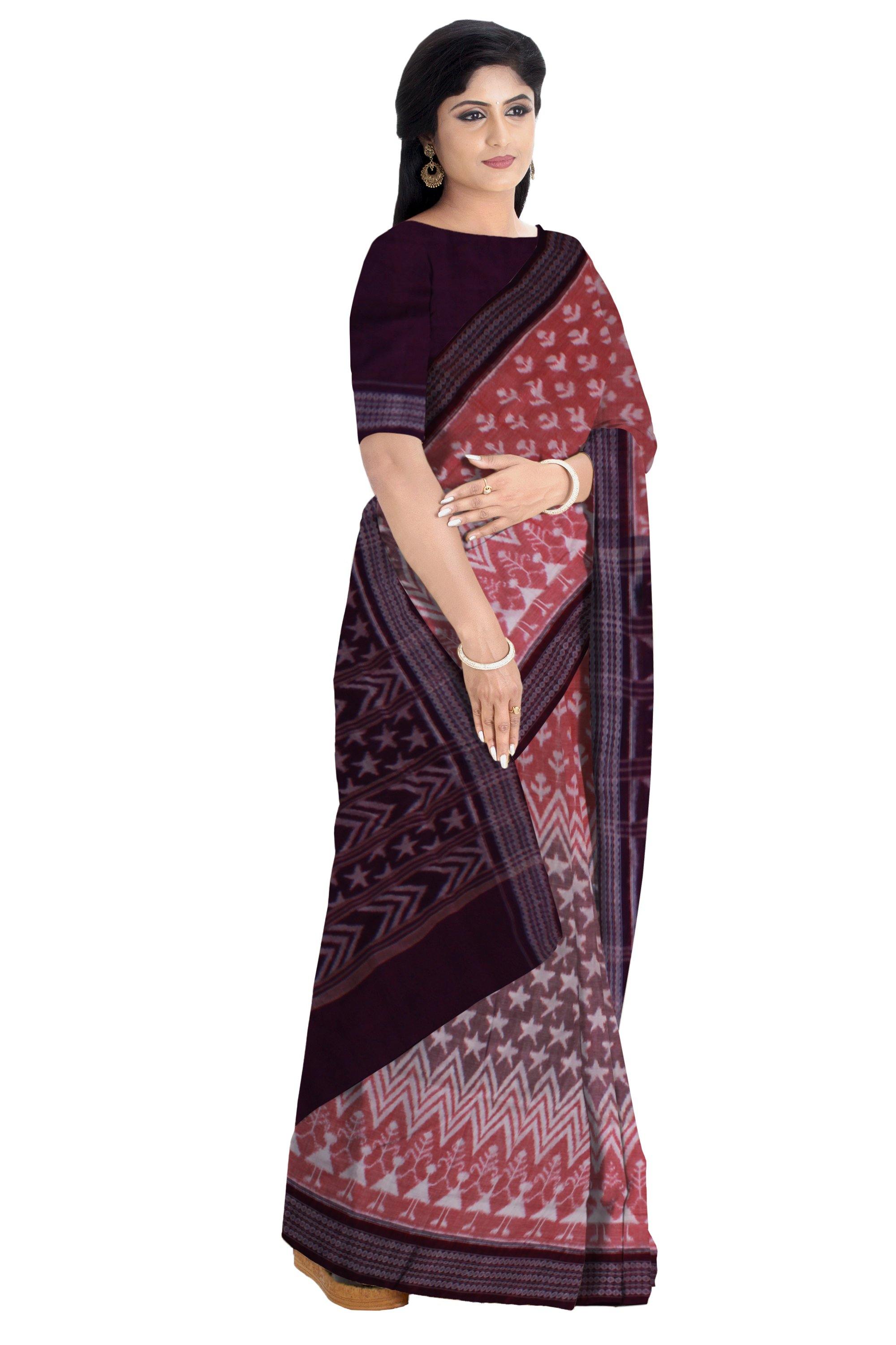 Sambalpuri handwoven cotton saree with star print with blouse piece - Koshali Arts & Crafts Enterprise