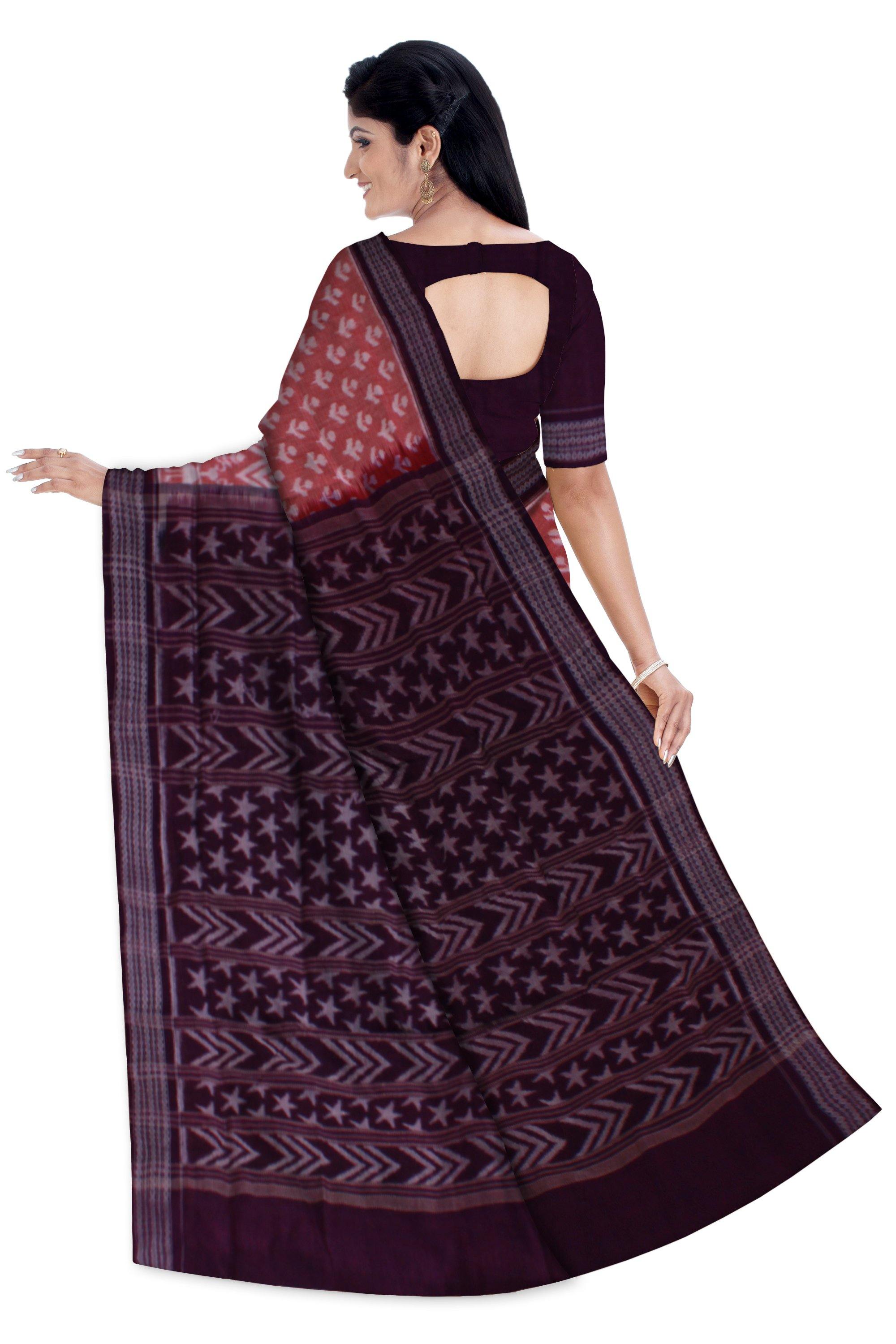 Sambalpuri handwoven cotton saree with star print with blouse piece - Koshali Arts & Crafts Enterprise