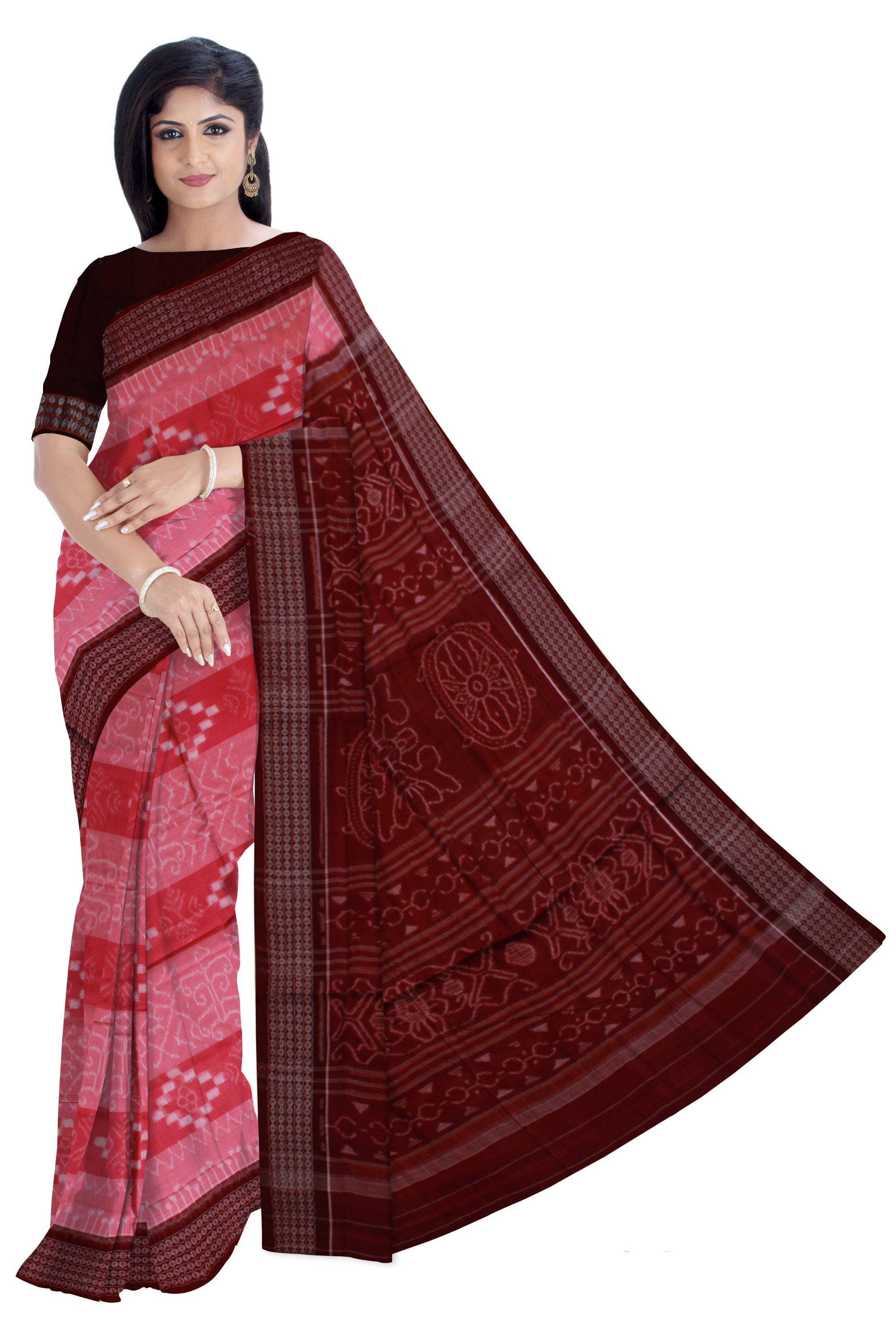 A Sambalpuri hand woven pink color saree, sapta print in body with out blouse piece - Koshali Arts & Crafts Enterprise