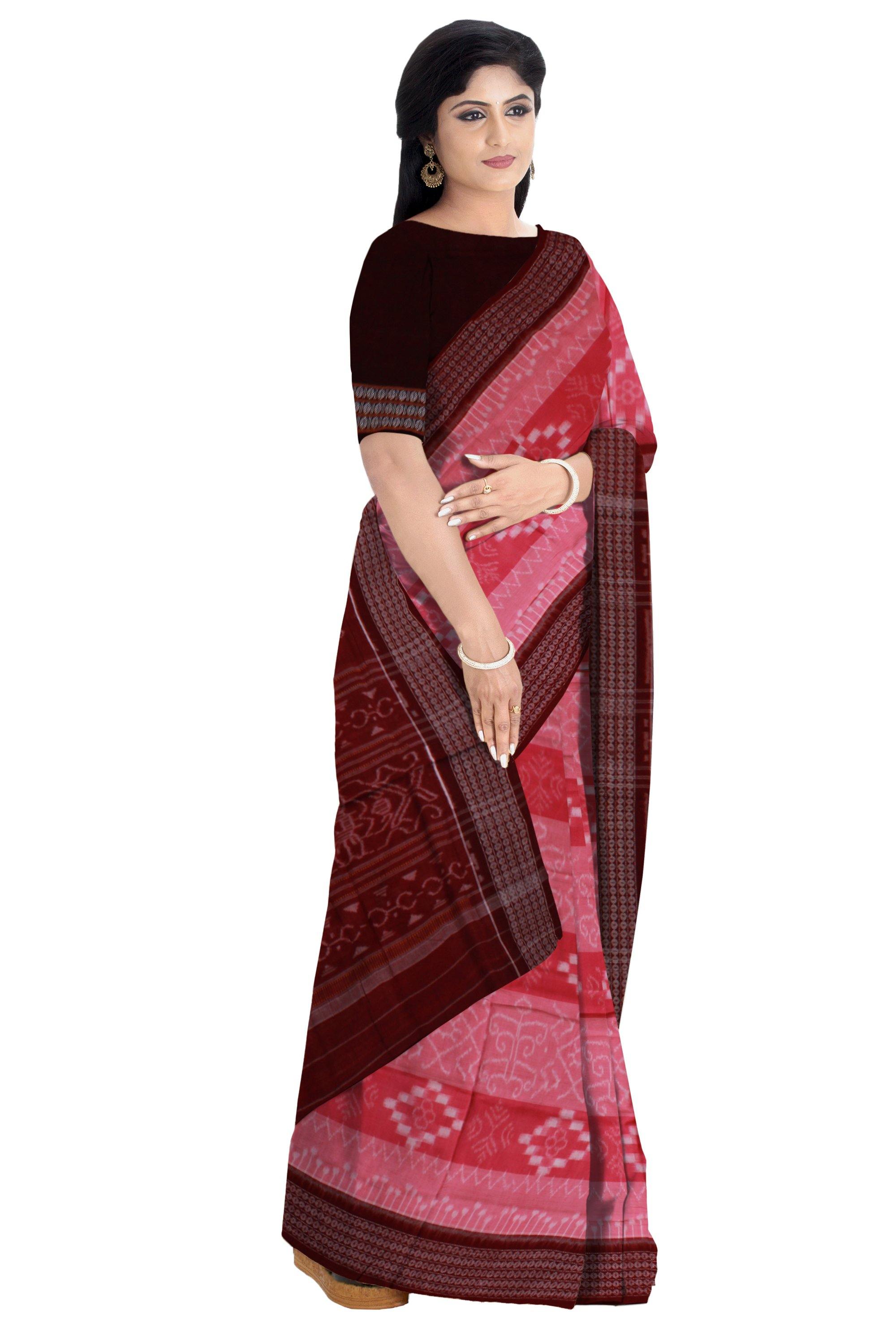 A Sambalpuri hand woven pink color saree, sapta print in body with out blouse piece - Koshali Arts & Crafts Enterprise