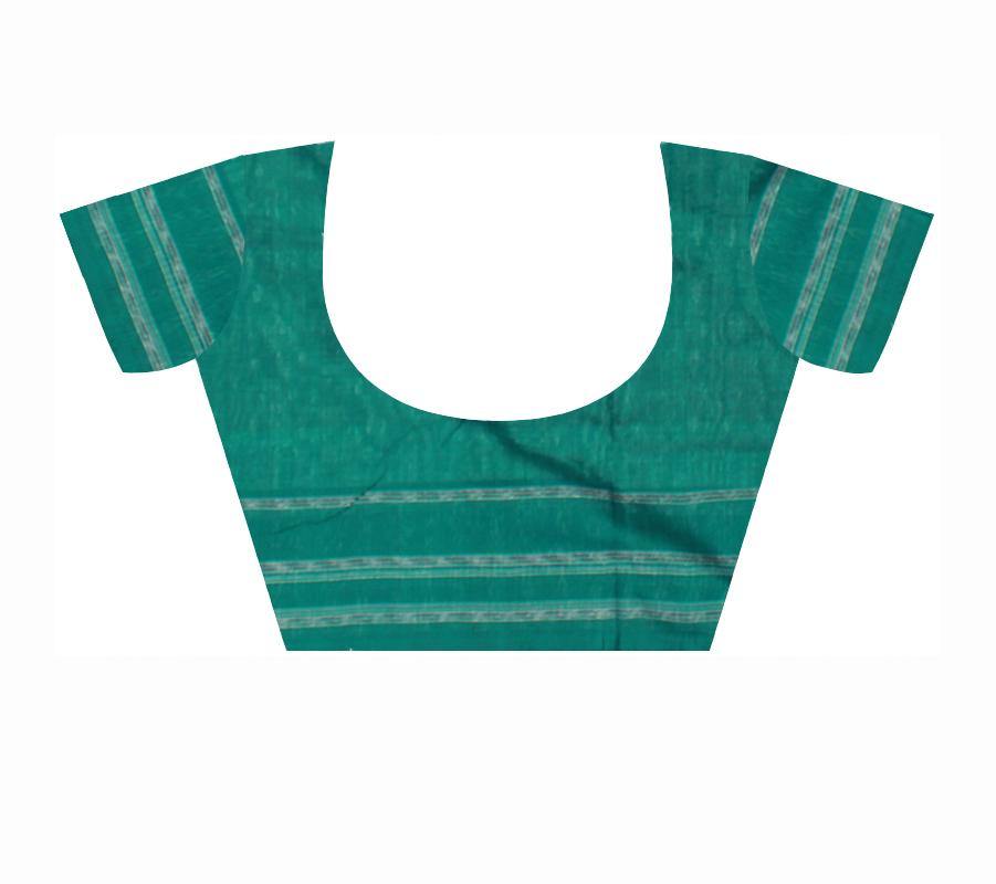 An Sambalpuri handwoven cotton saree in light green color with blouse piece - Koshali Arts & Crafts Enterprise