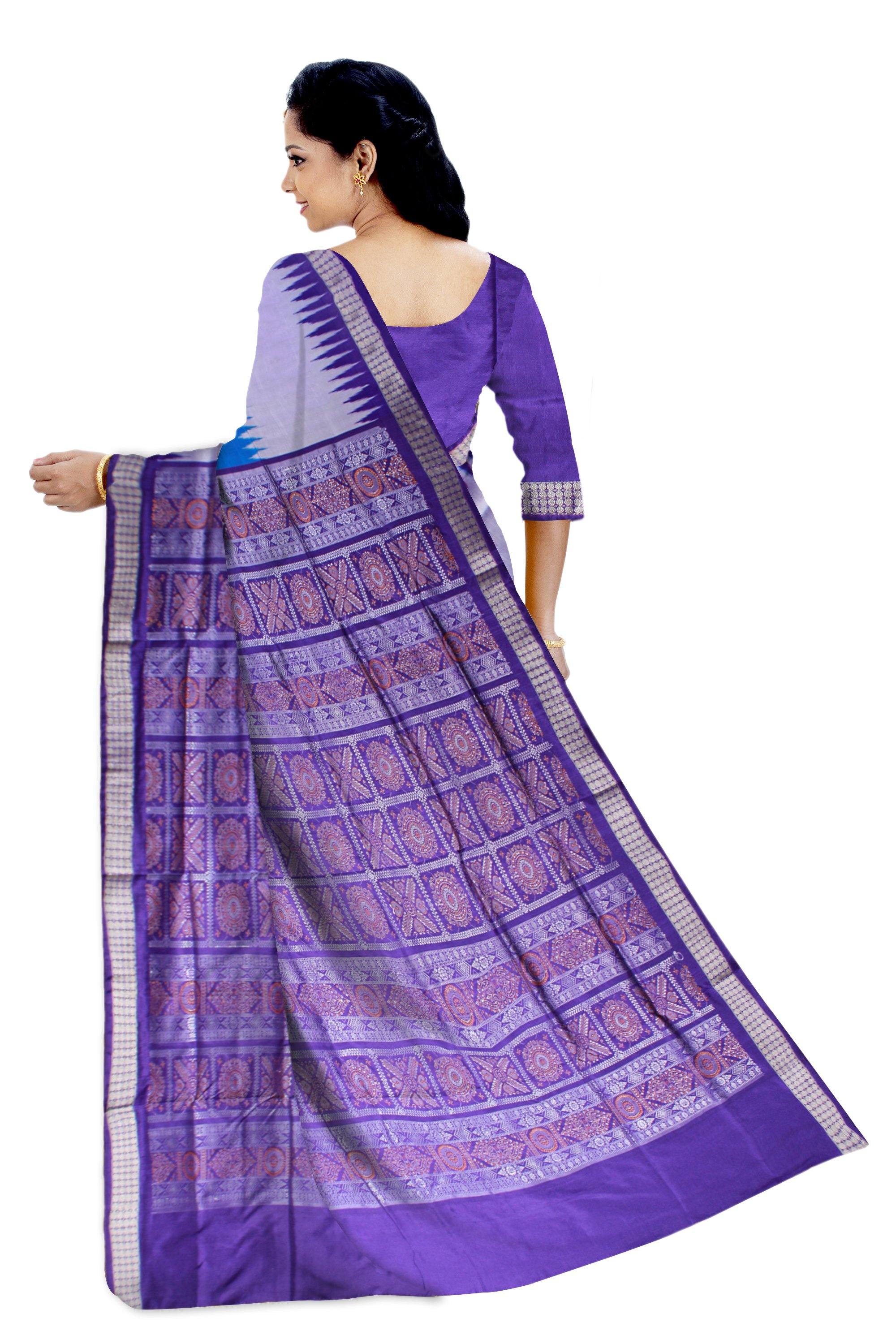 Exclusive Sambalpuri pata Saree in BLUE color body in Bomkei Pattern (with Blouse Piece) - Koshali Arts & Crafts Enterprise