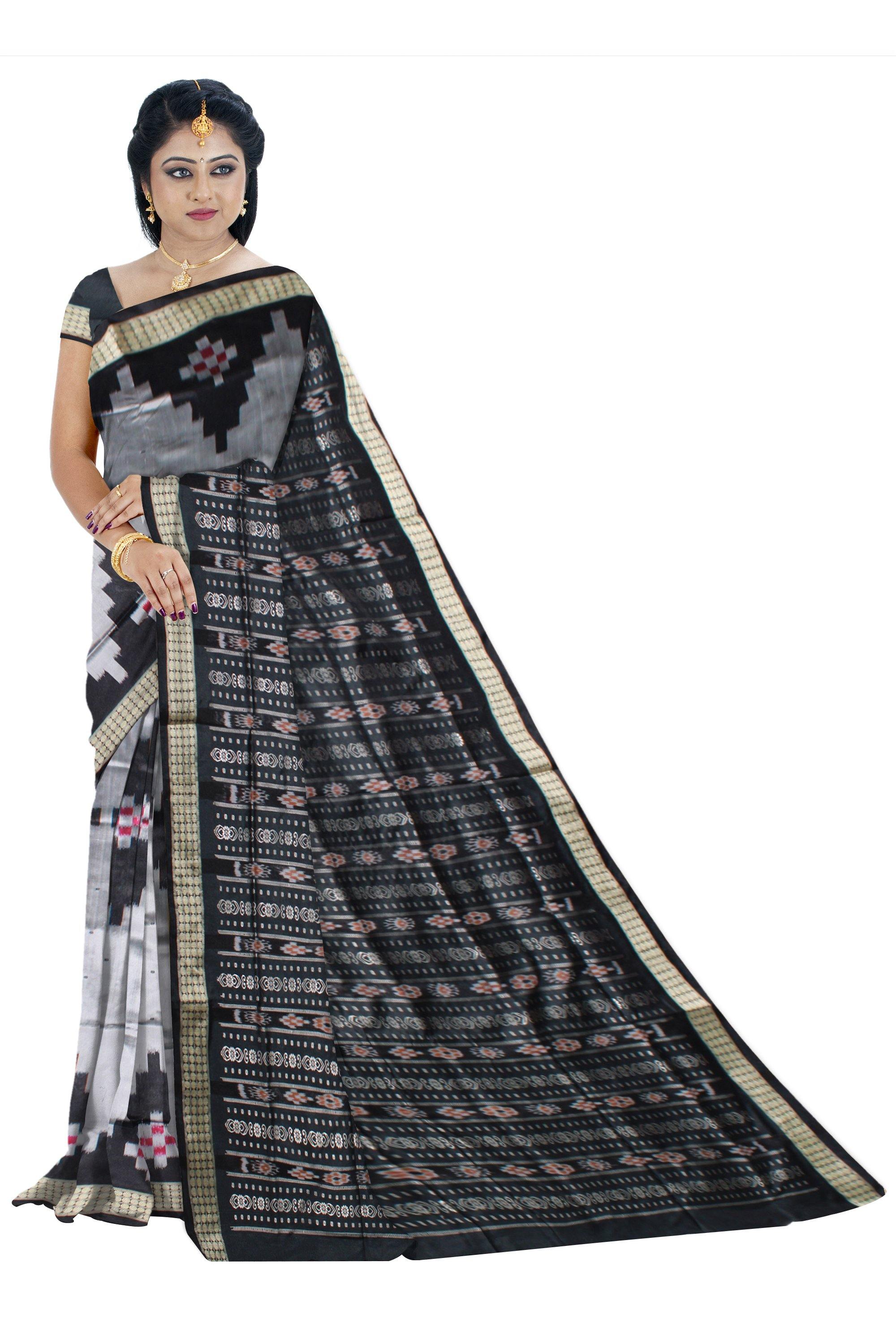 Pasapali kumbha design pata saree in gray color with blouse piece. - Koshali Arts & Crafts Enterprise