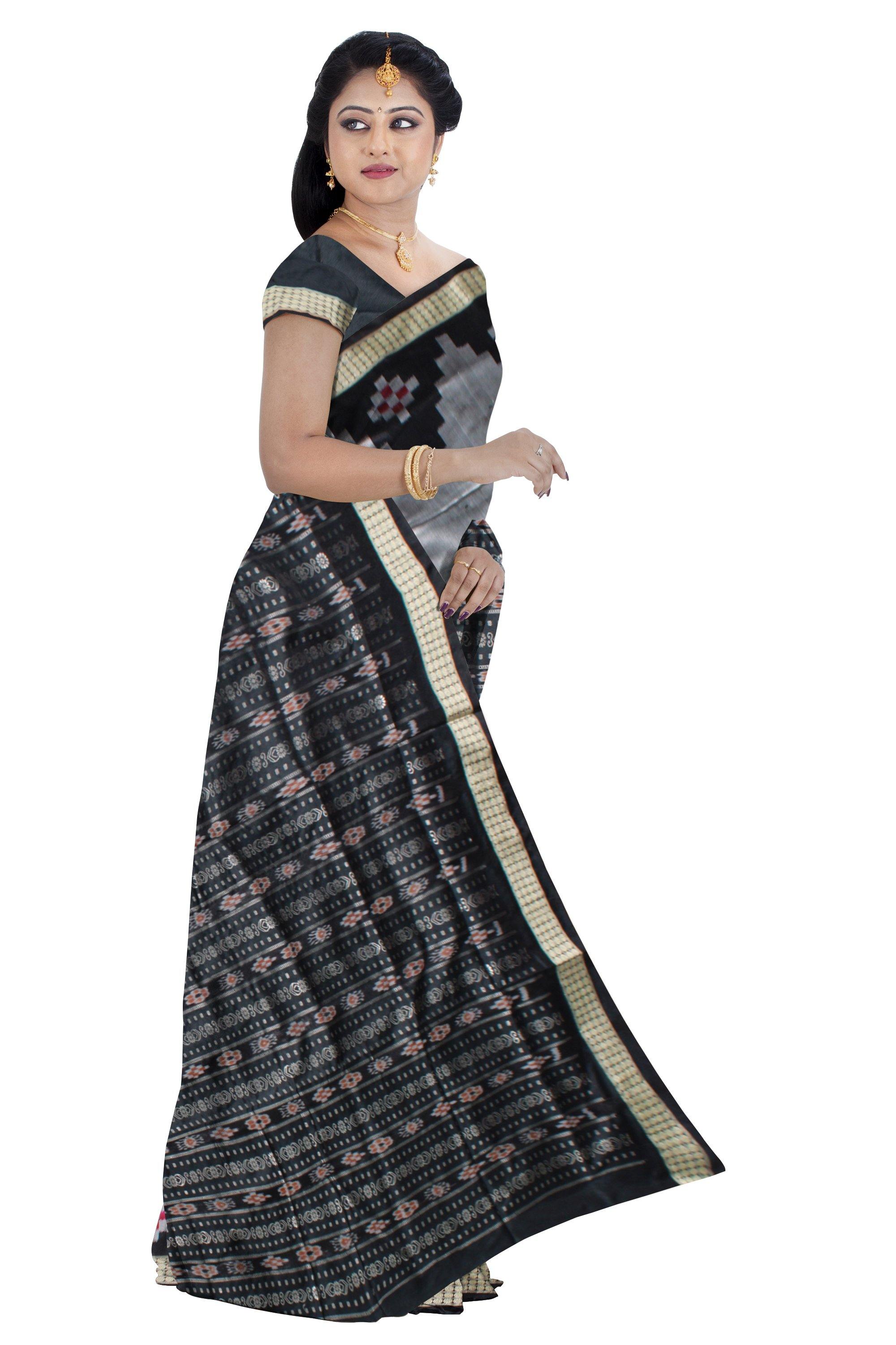 Pasapali kumbha design pata saree in gray color with blouse piece. - Koshali Arts & Crafts Enterprise