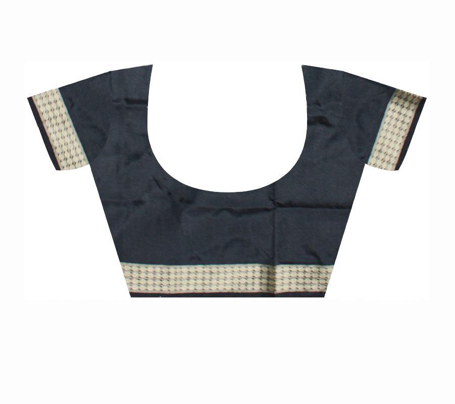 Pasapali kumbha design pata saree in gray color with blouse piece. - Koshali Arts & Crafts Enterprise