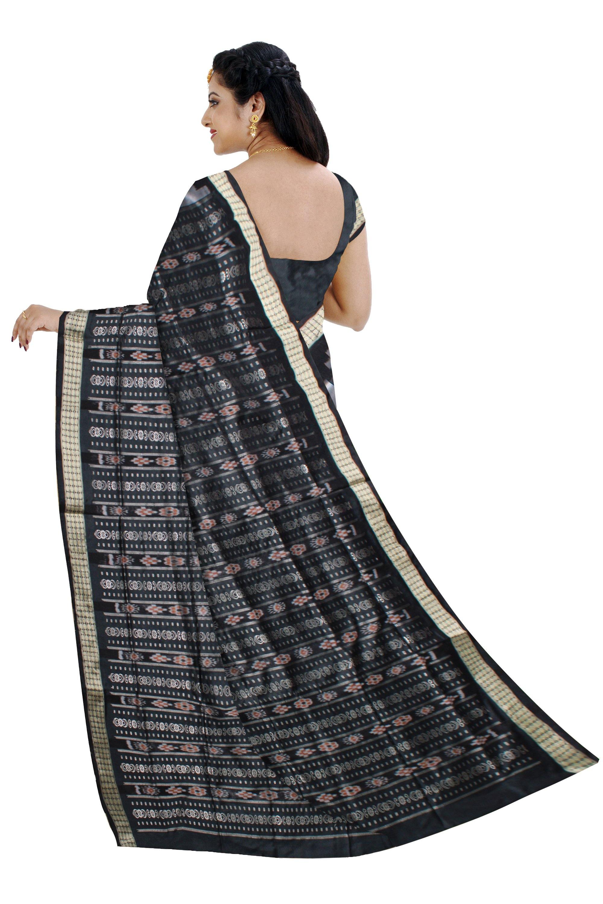 Pasapali kumbha design pata saree in gray color with blouse piece. - Koshali Arts & Crafts Enterprise