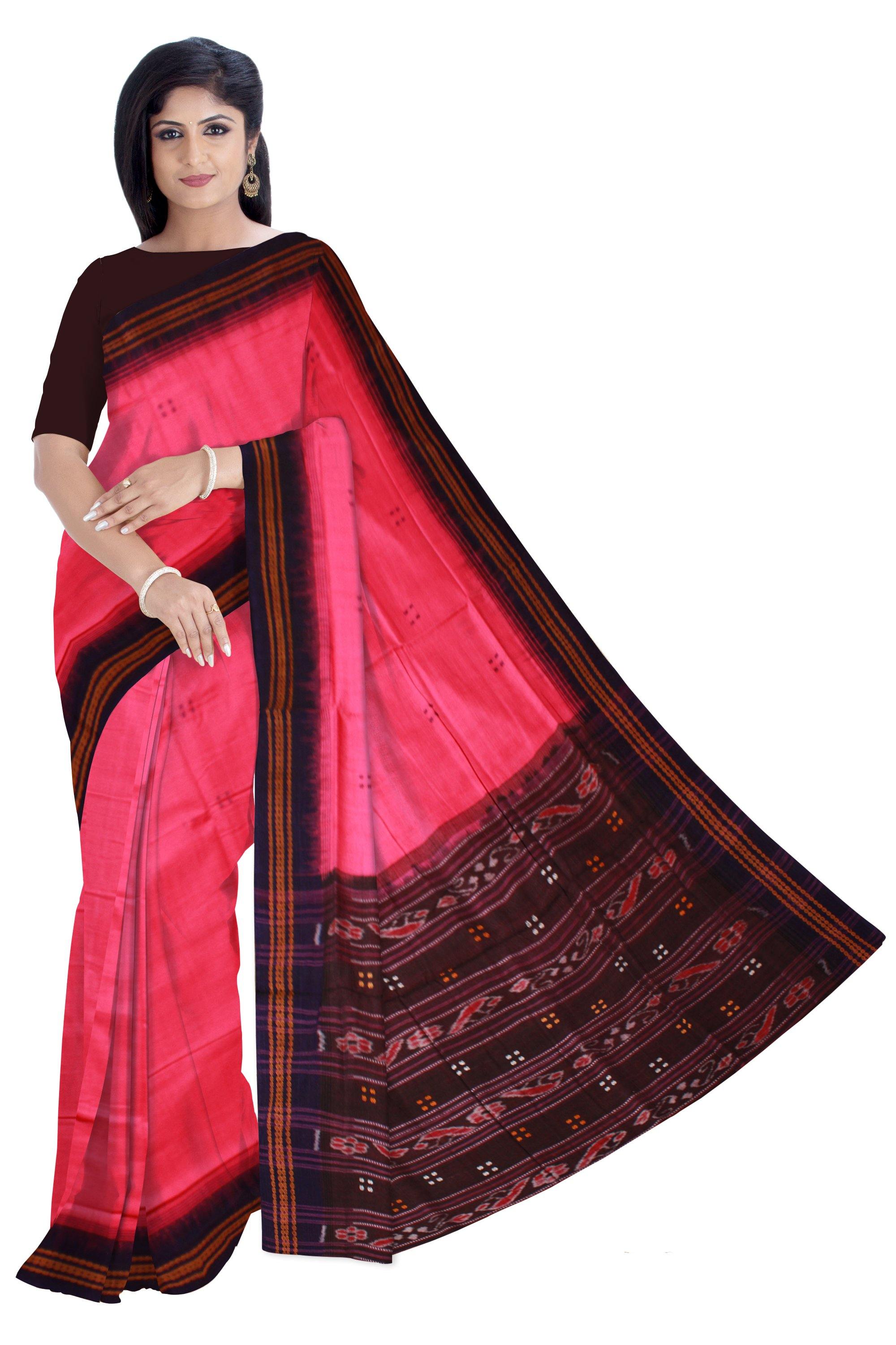 Latest design Sambalpuri cotton saree in Pink color & small Bomkei in body without blouse piece - Koshali Arts & Crafts Enterprise