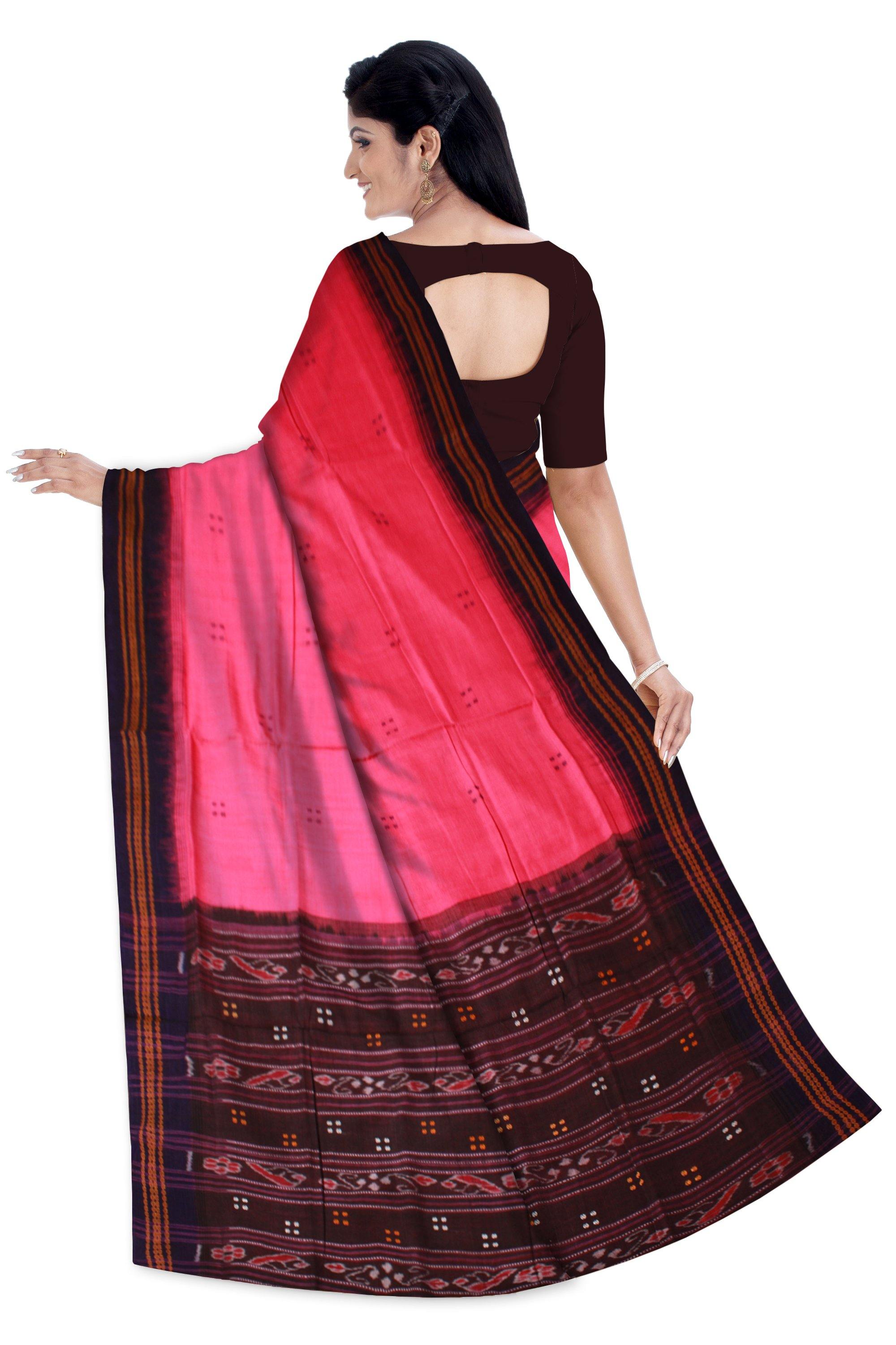 Latest design Sambalpuri cotton saree in Pink color & small Bomkei in body without blouse piece - Koshali Arts & Crafts Enterprise