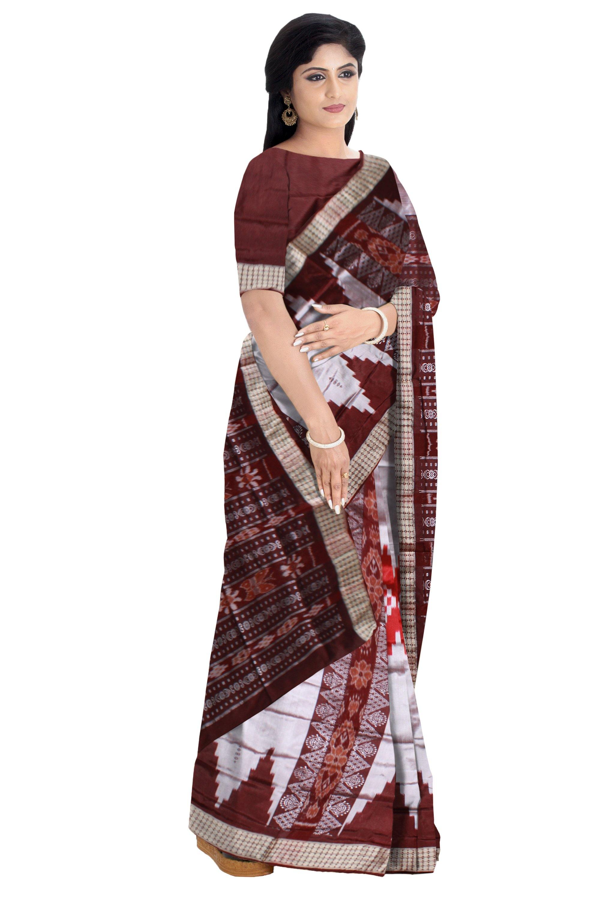 Gray color sapta design pata saree. With blouse piece - Koshali Arts & Crafts Enterprise
