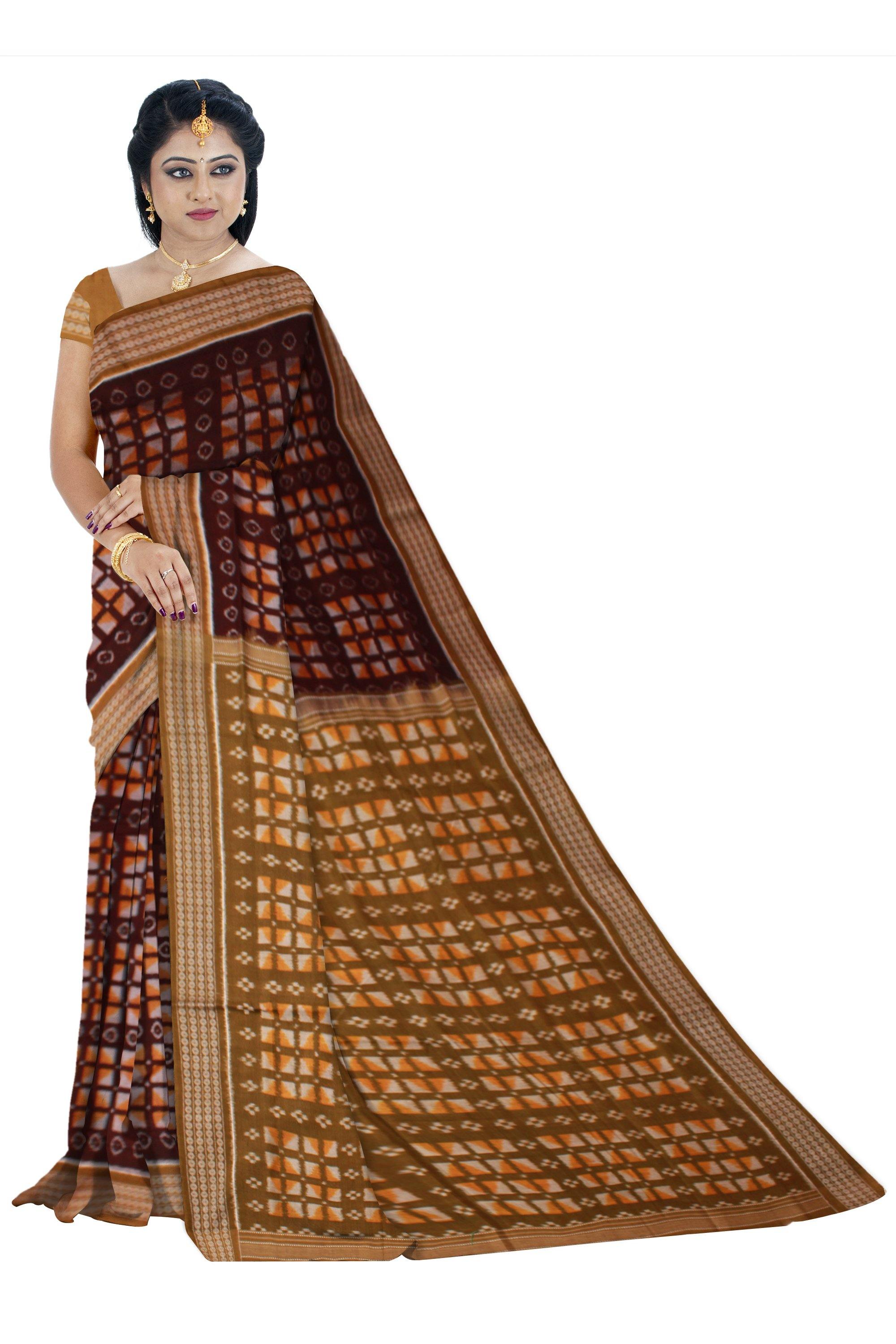 Latest design Brown color Box pattern Sambalpuri IKAT Saree with blouse piece. - Koshali Arts & Crafts Enterprise