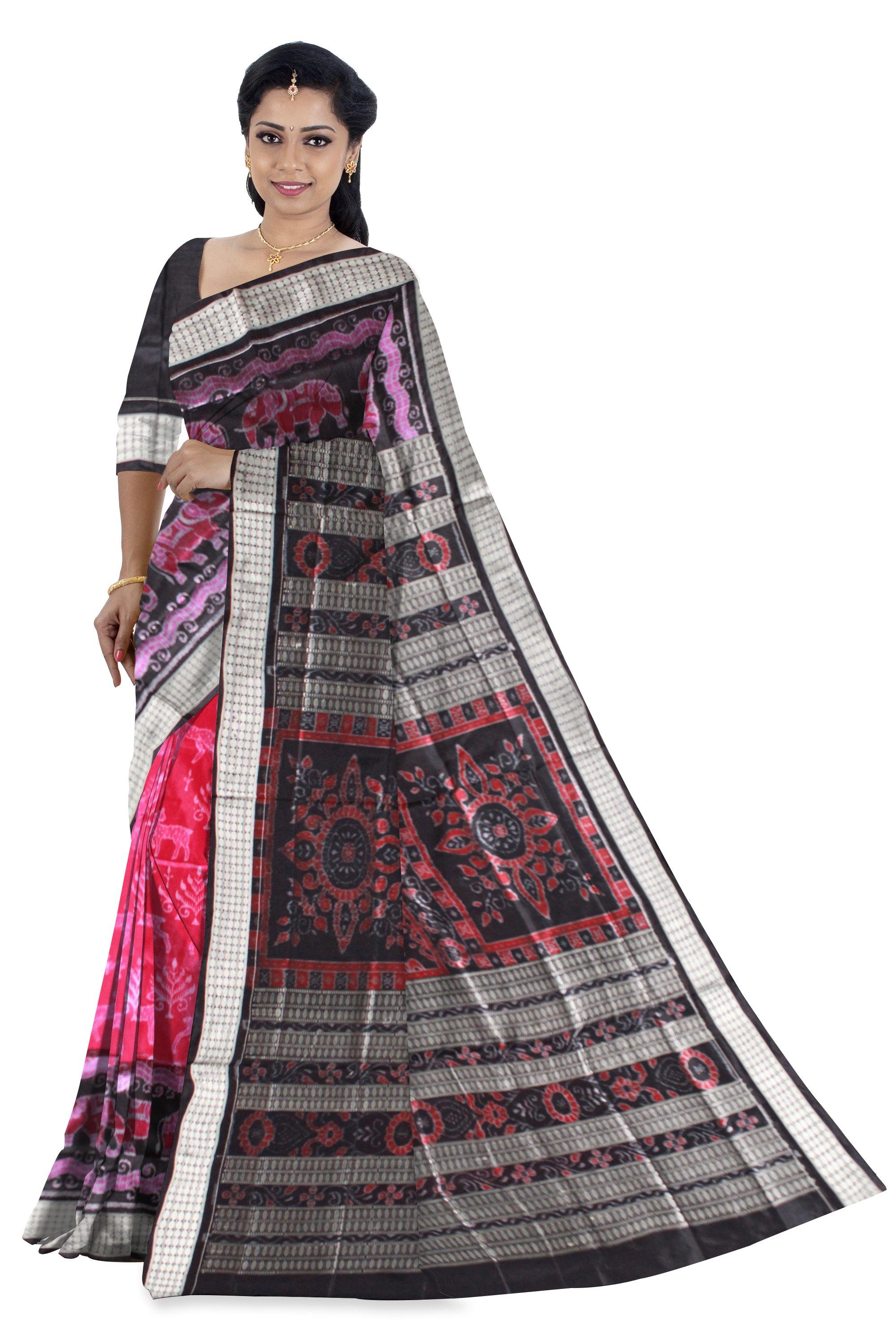 Authentic Sambalpuri Pata saree in pink color With blouse piece - Koshali Arts & Crafts Enterprise
