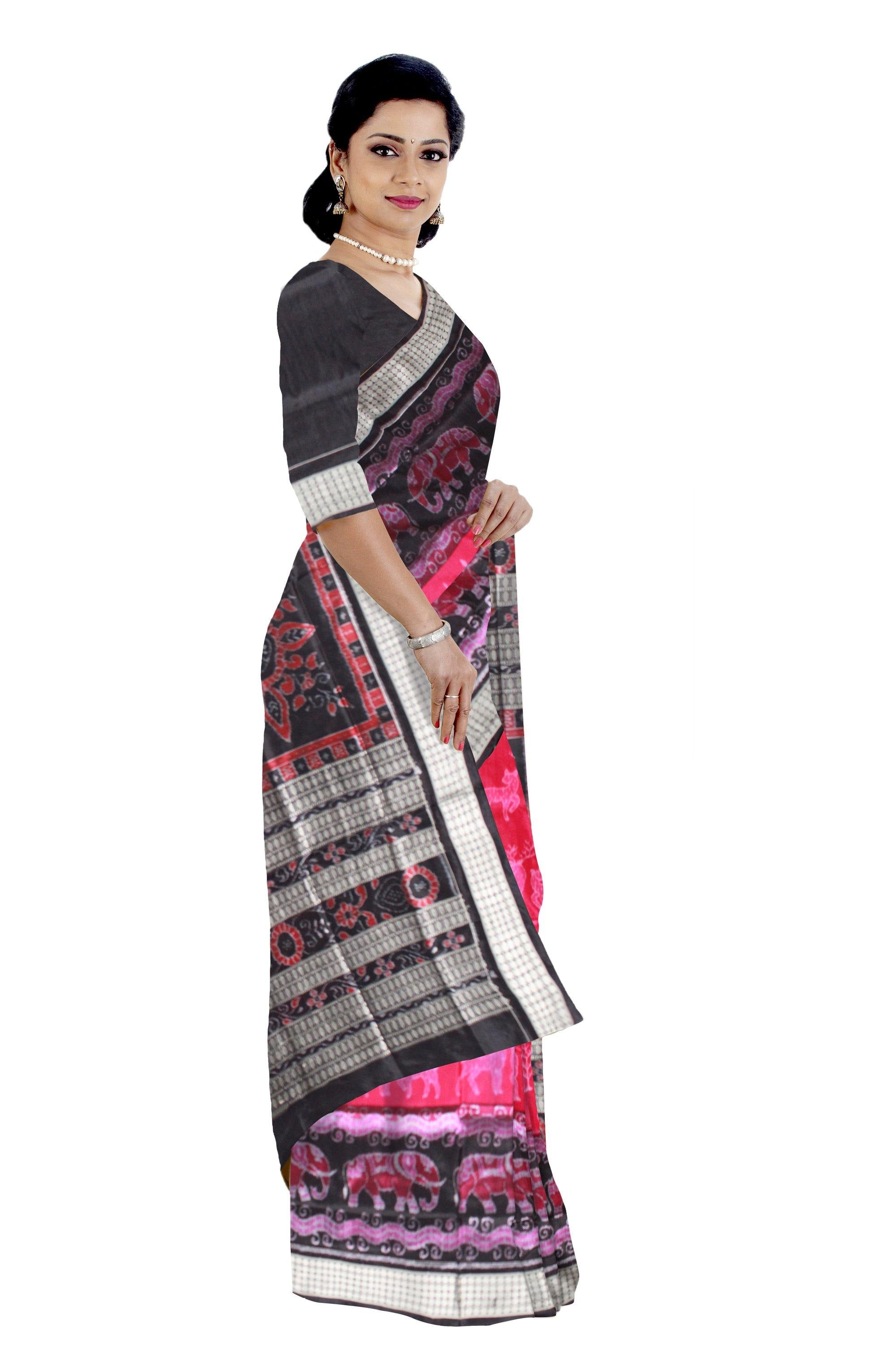 Authentic Sambalpuri Pata saree in pink color With blouse piece - Koshali Arts & Crafts Enterprise