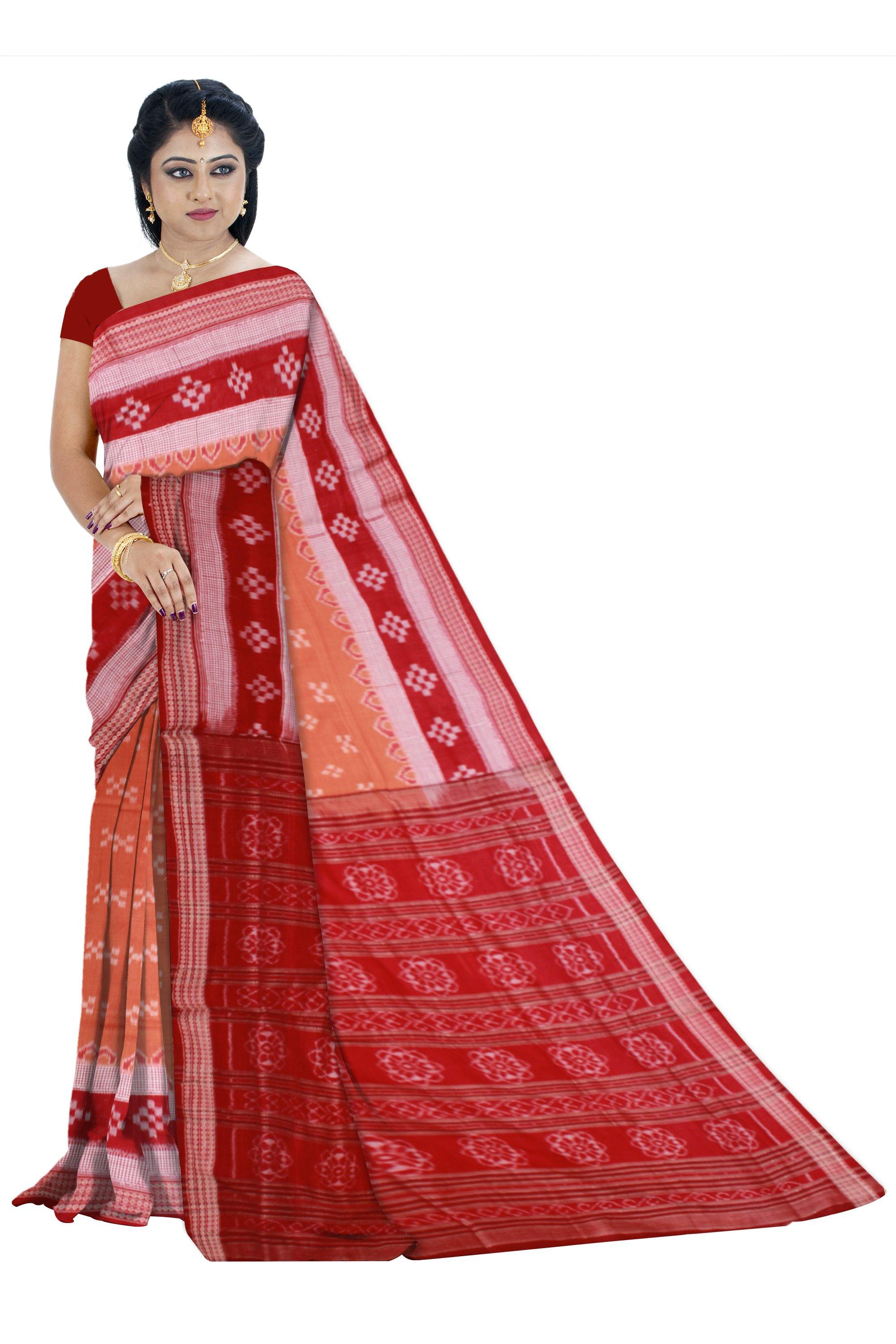 Maroon color sapta print sambalpuri cotton saree with out blouse piece - Koshali Arts & Crafts Enterprise
