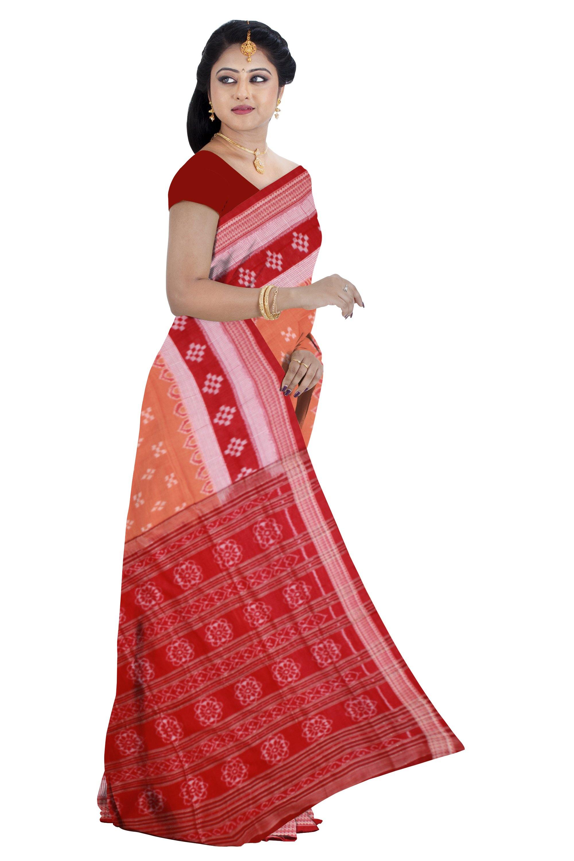 Maroon color sapta print sambalpuri cotton saree with out blouse piece - Koshali Arts & Crafts Enterprise