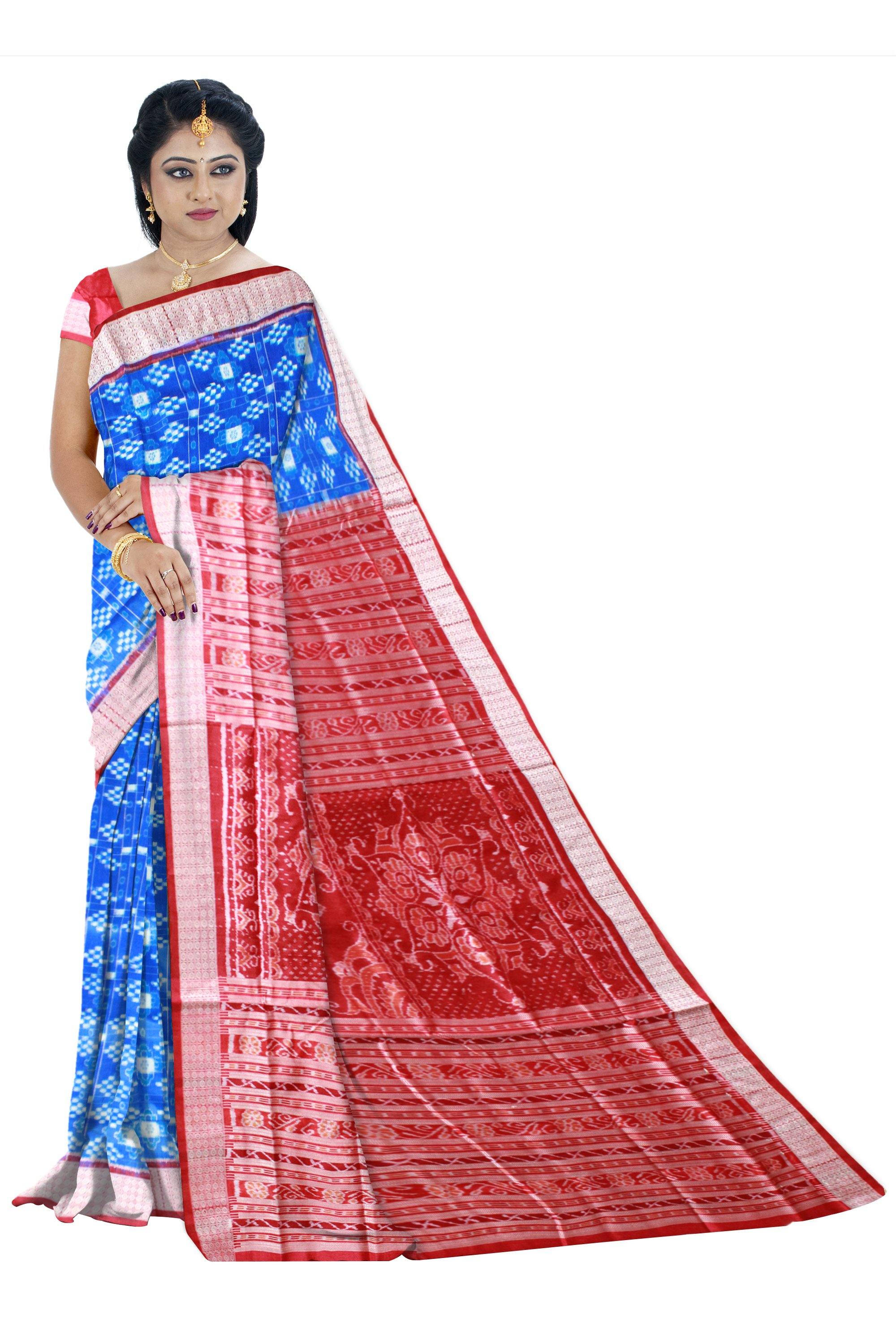Exclusive sapta print pure pata saree in blue color available with blouse piece - Koshali Arts & Crafts Enterprise