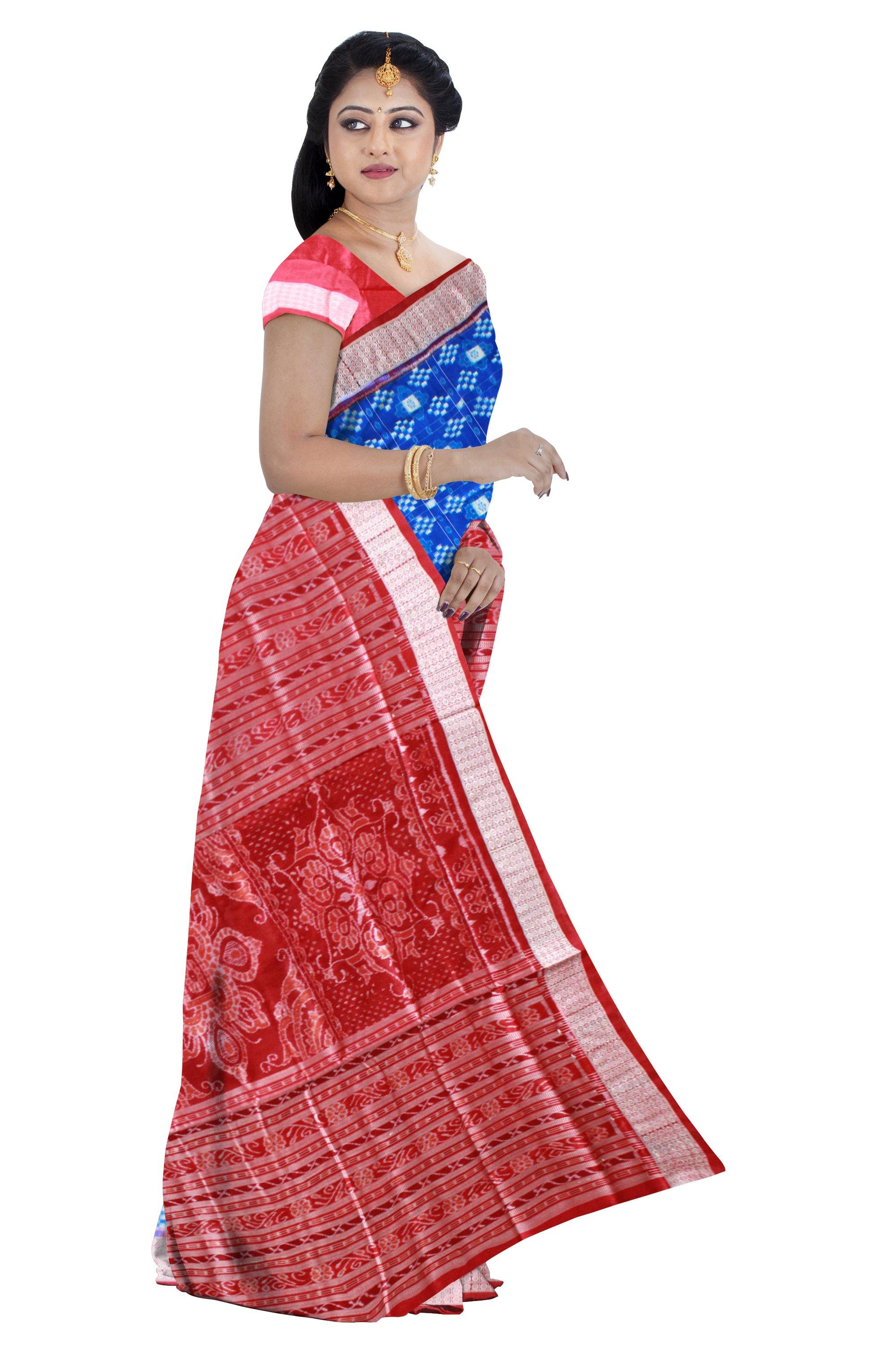 Exclusive sapta print pure pata saree in blue color available with blouse piece - Koshali Arts & Crafts Enterprise