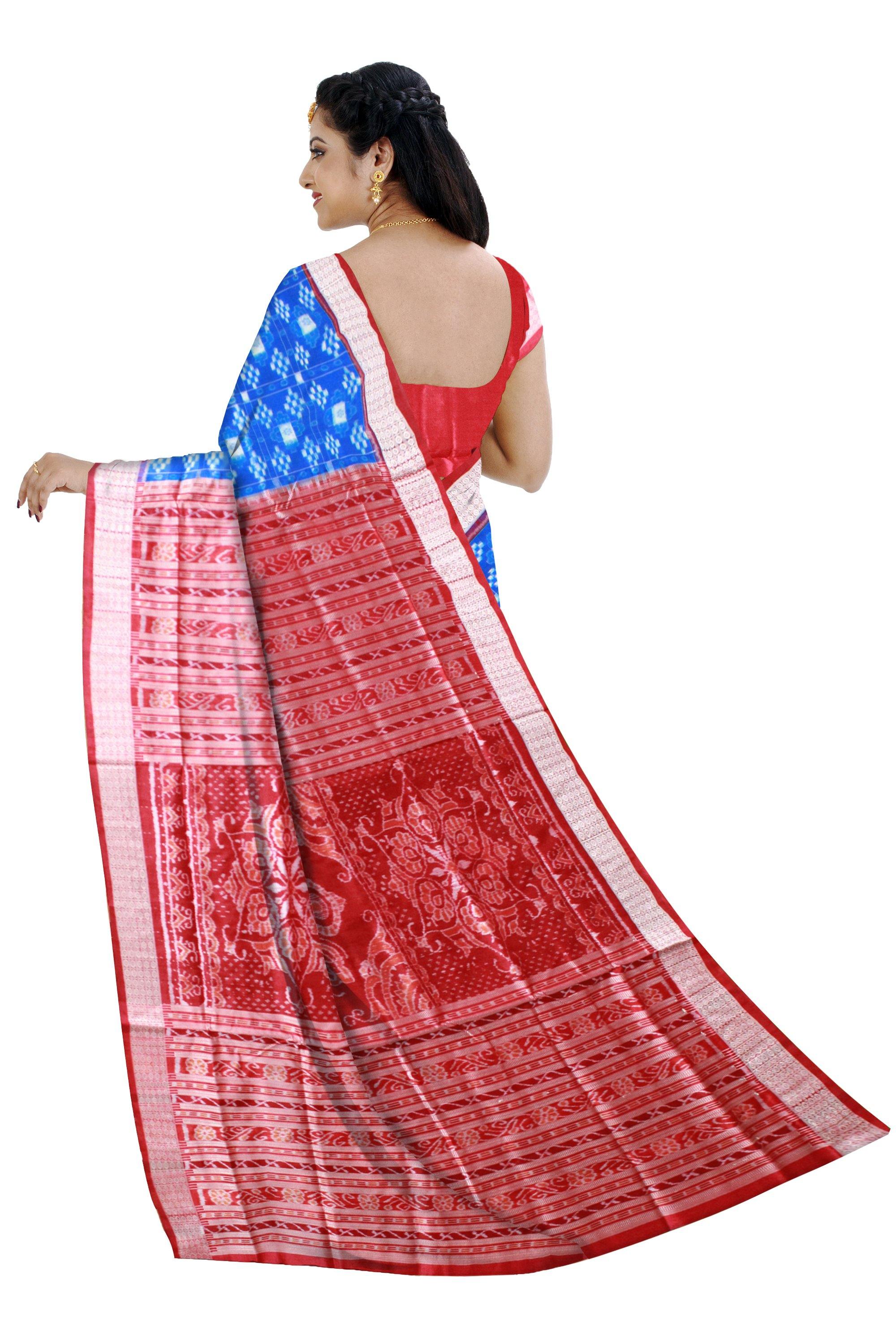 Exclusive sapta print pure pata saree in blue color available with blouse piece - Koshali Arts & Crafts Enterprise