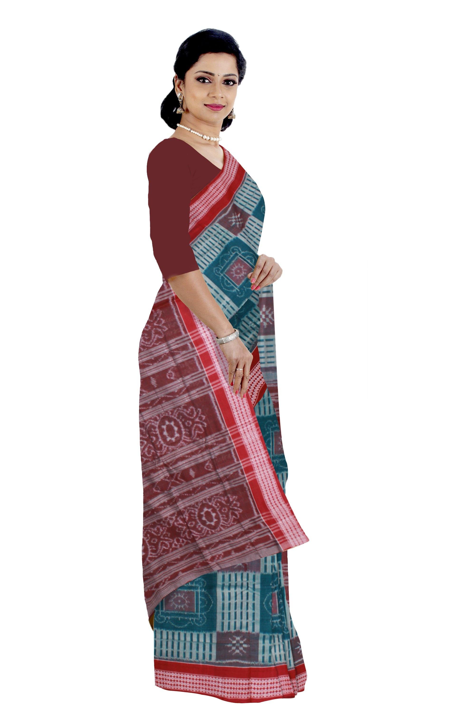 Flower pattern Green Cotton Saree without a blouse piece - Koshali Arts & Crafts Enterprise