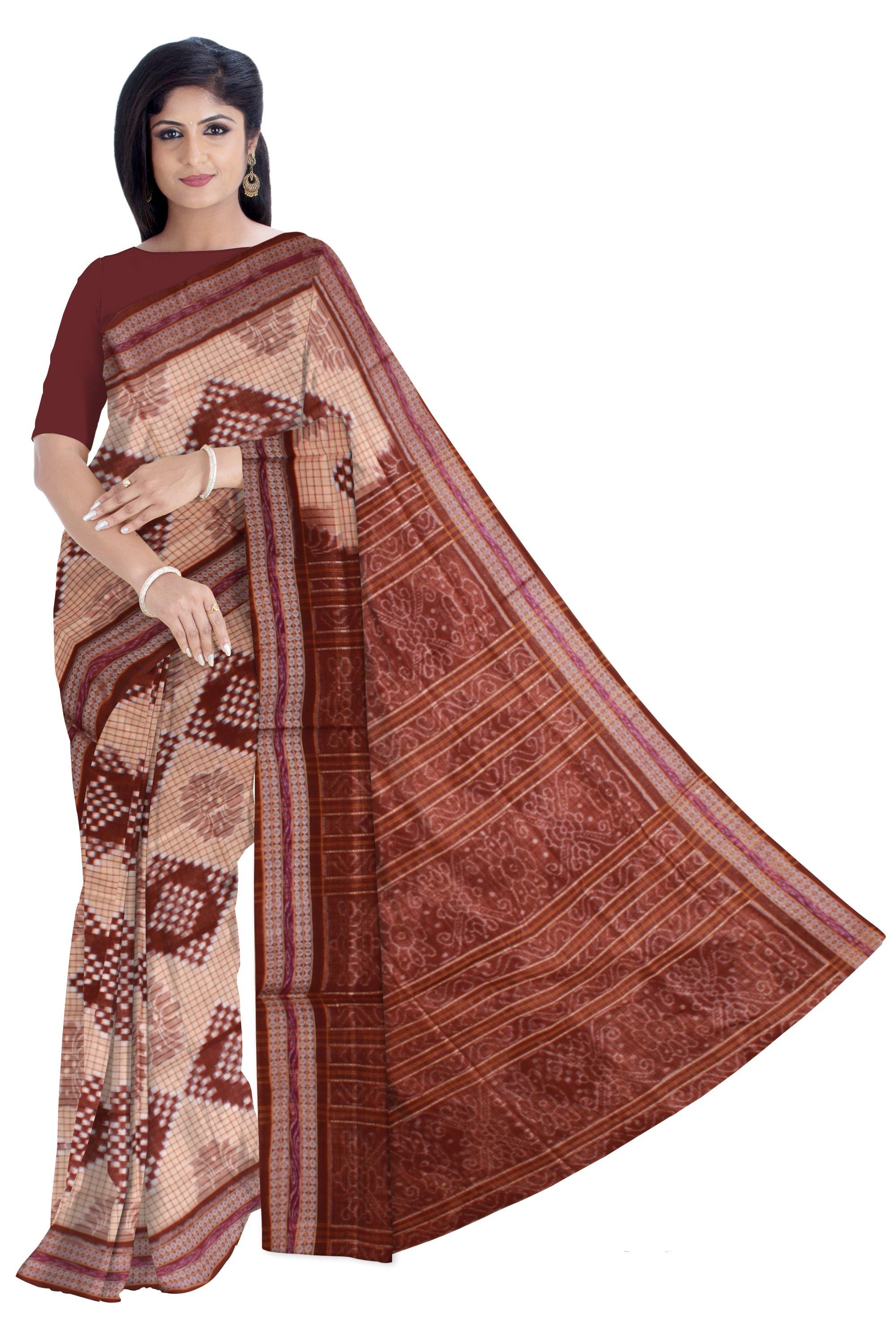 Box pattern Sambalpuri Sapta saree in Grey color without blouse piece - Koshali Arts & Crafts Enterprise