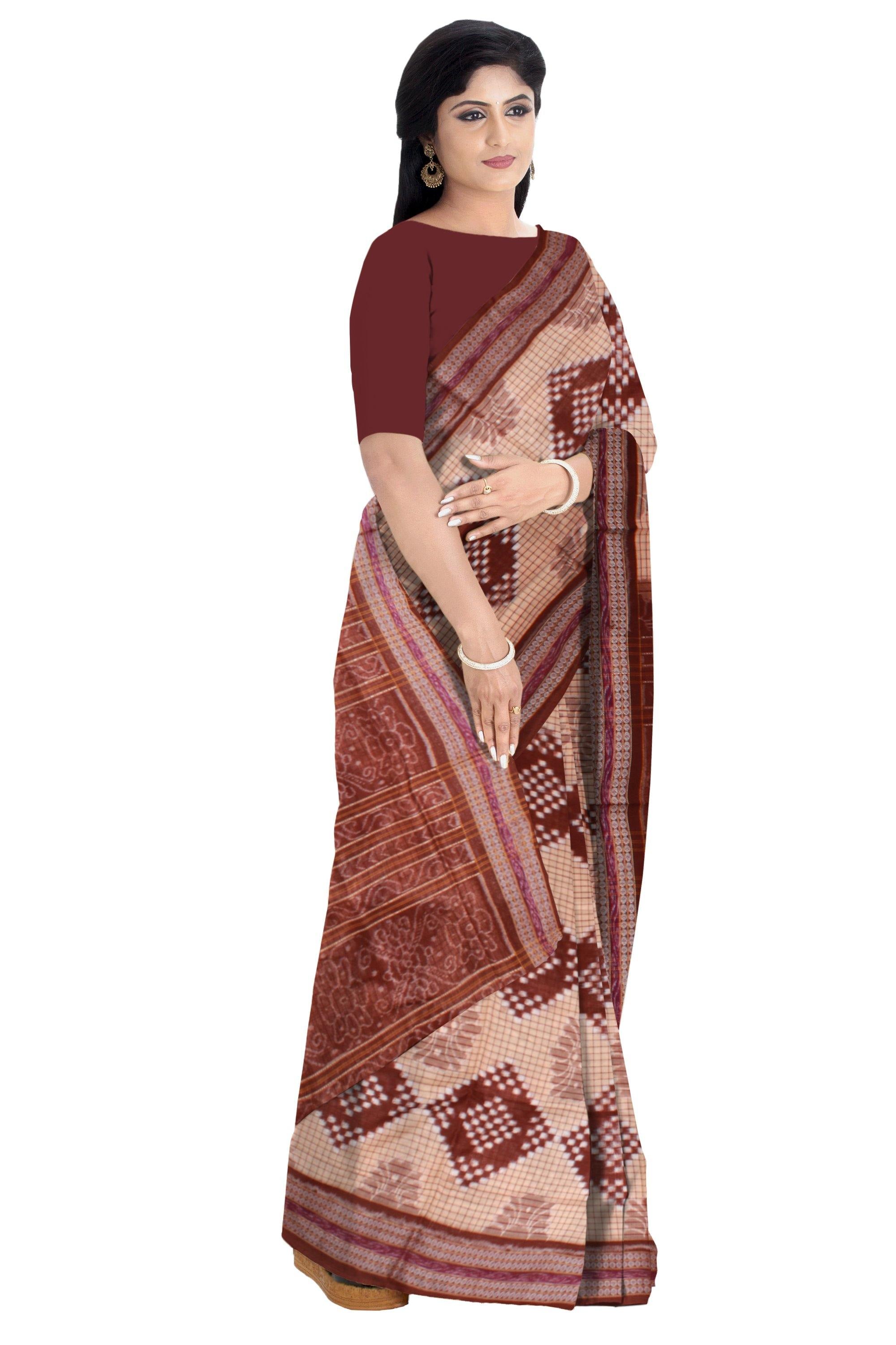 Box pattern Sambalpuri Sapta saree in Grey color without blouse piece - Koshali Arts & Crafts Enterprise