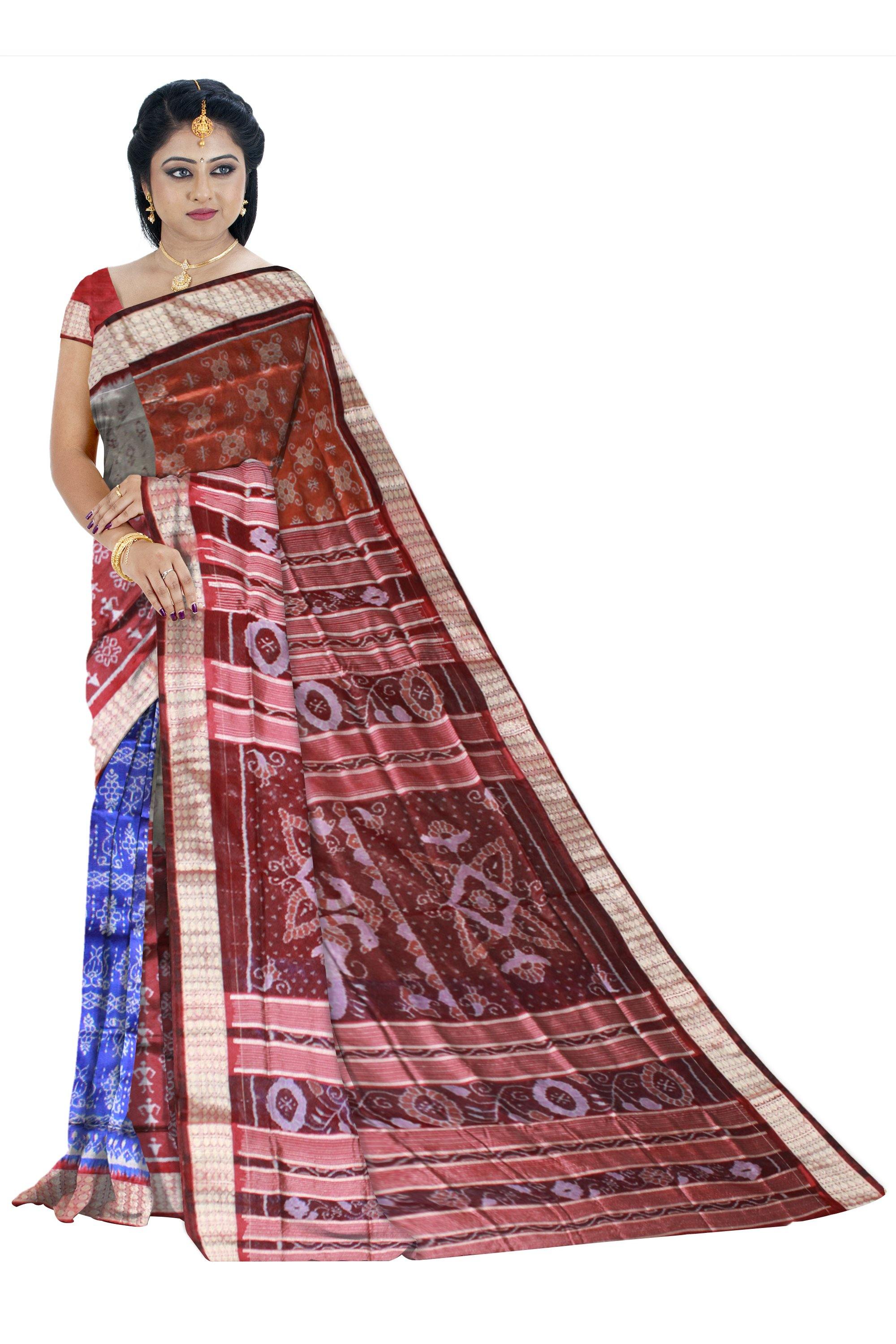 Light brown color flora print pata saree with blouse piece - Koshali Arts & Crafts Enterprise