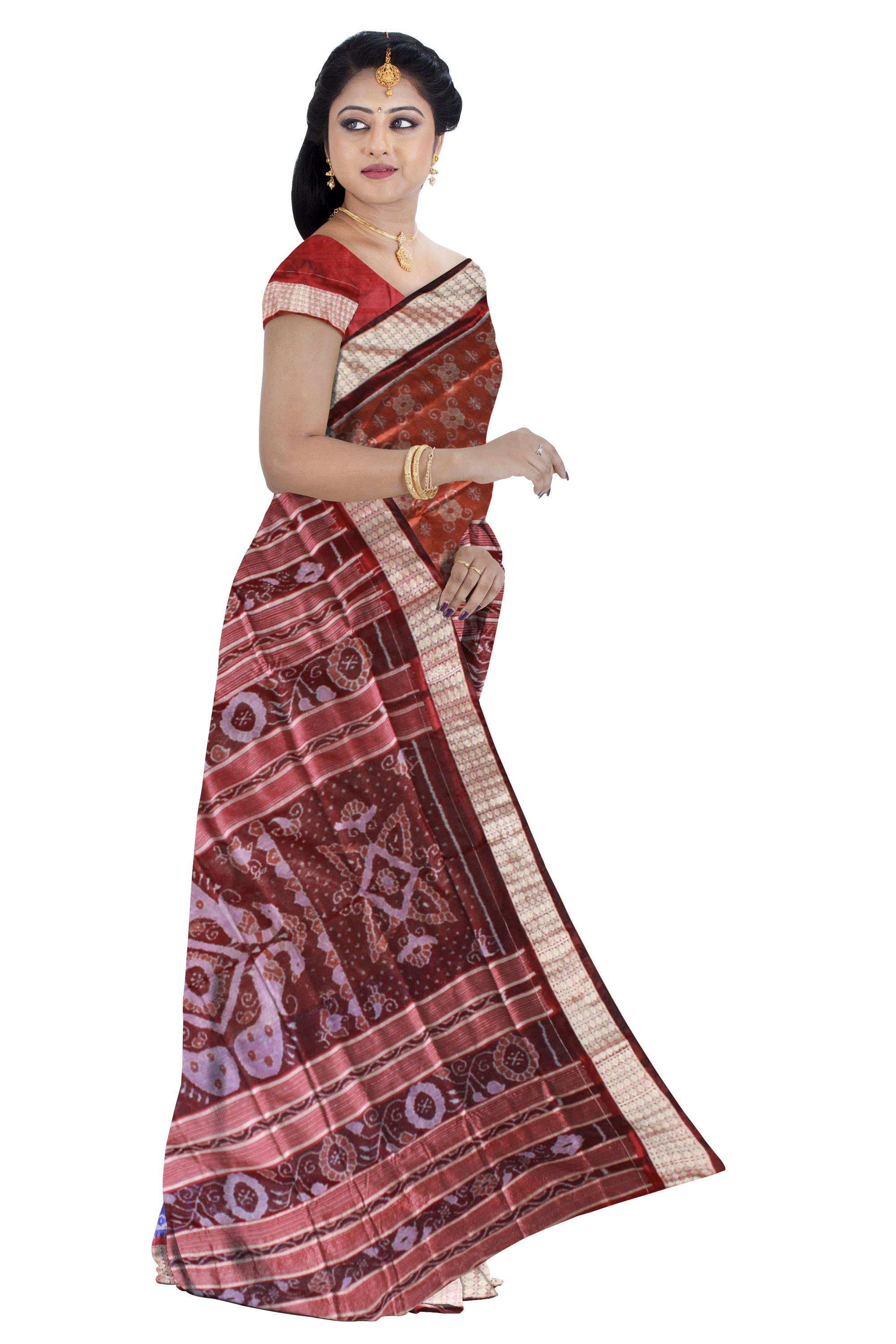 Light brown color flora print pata saree with blouse piece - Koshali Arts & Crafts Enterprise