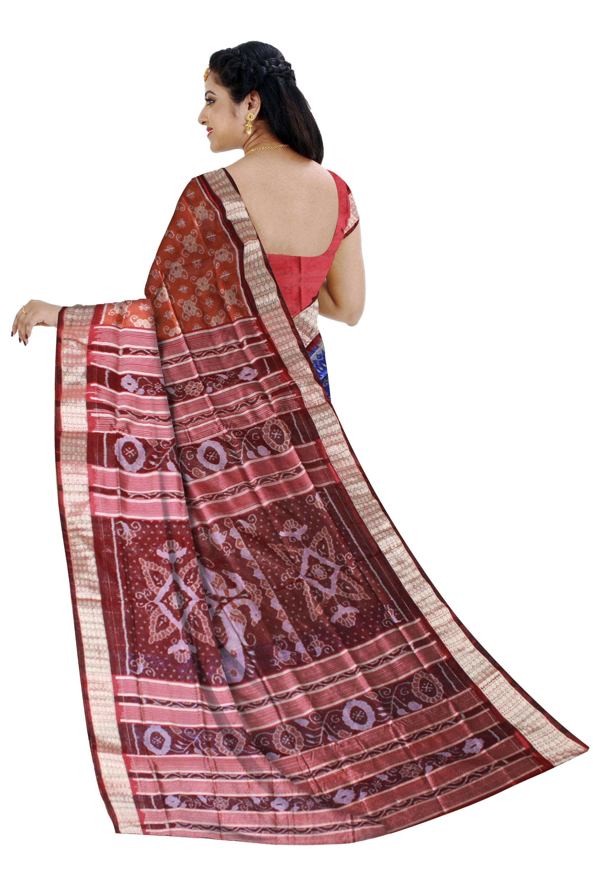 Light brown color flora print pata saree with blouse piece - Koshali Arts & Crafts Enterprise