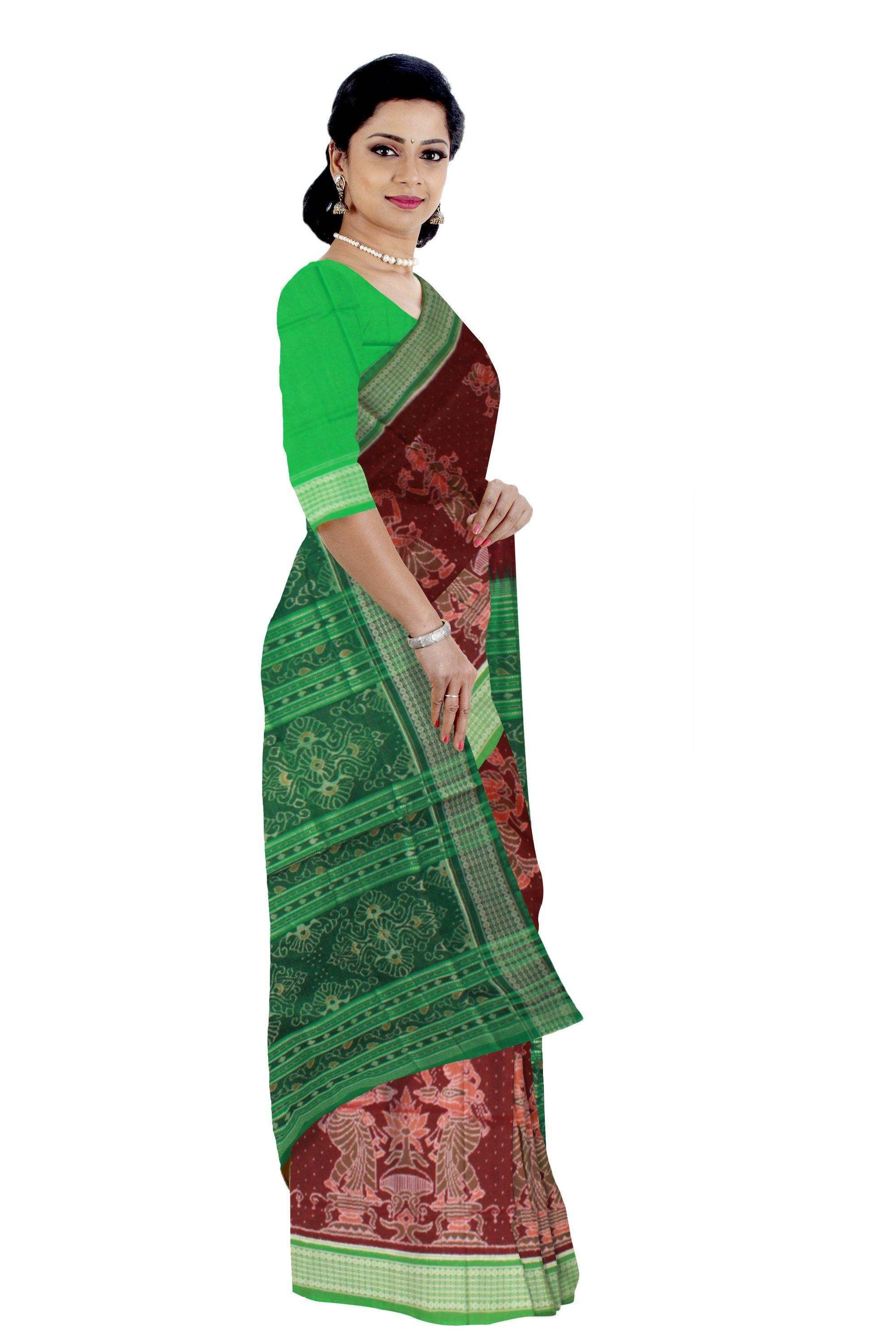 A Brown color IKAT cotton saree with nartaki print with blouse piece - Koshali Arts & Crafts Enterprise