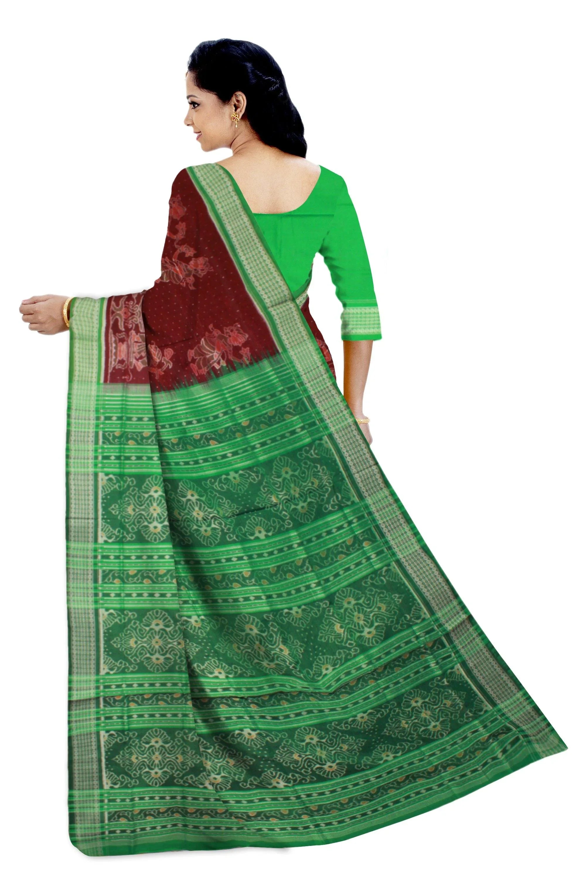 A Brown color IKAT cotton saree with nartaki print with blouse piece - Koshali Arts & Crafts Enterprise