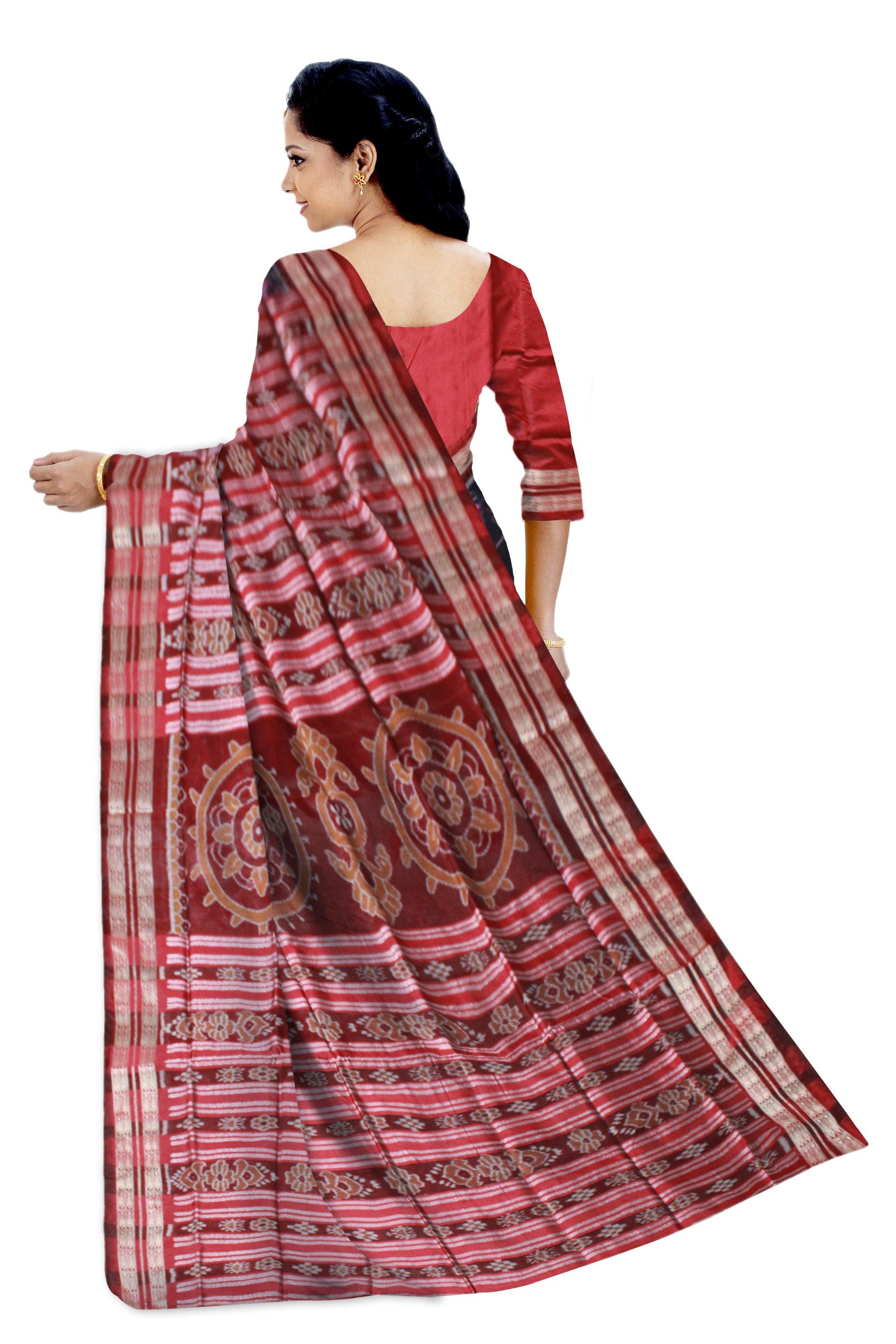 Black color flora design pata saree with blouse piece - Koshali Arts & Crafts Enterprise