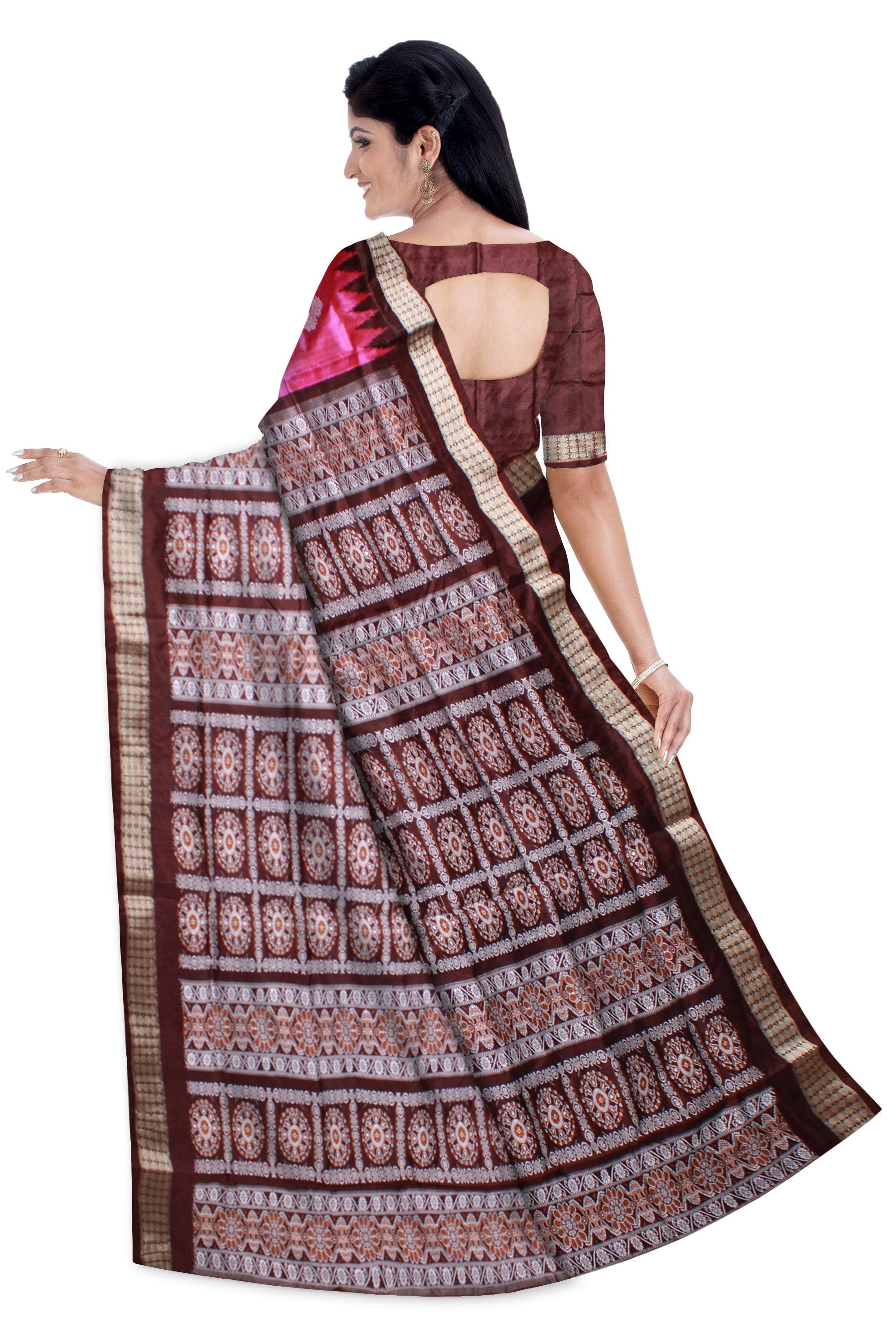 Exclusive sambalpuri Barpali pata Saree in PINK color body in Bomkei Pattern (with Blouse Piece) - Koshali Arts & Crafts Enterprise