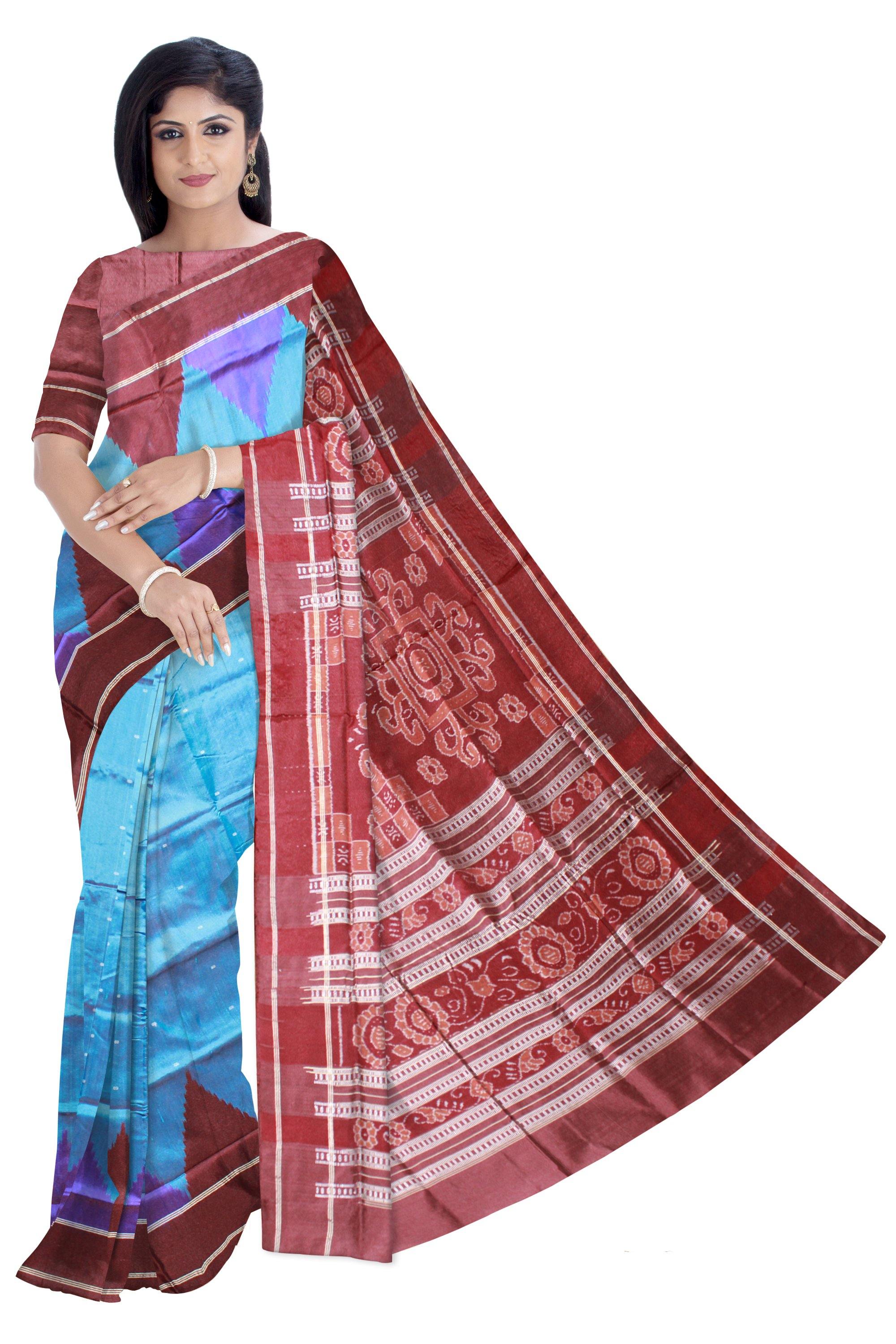 Light Blue Colour Sambalpuri Pata Saree with blouse piece. - Koshali Arts & Crafts Enterprise