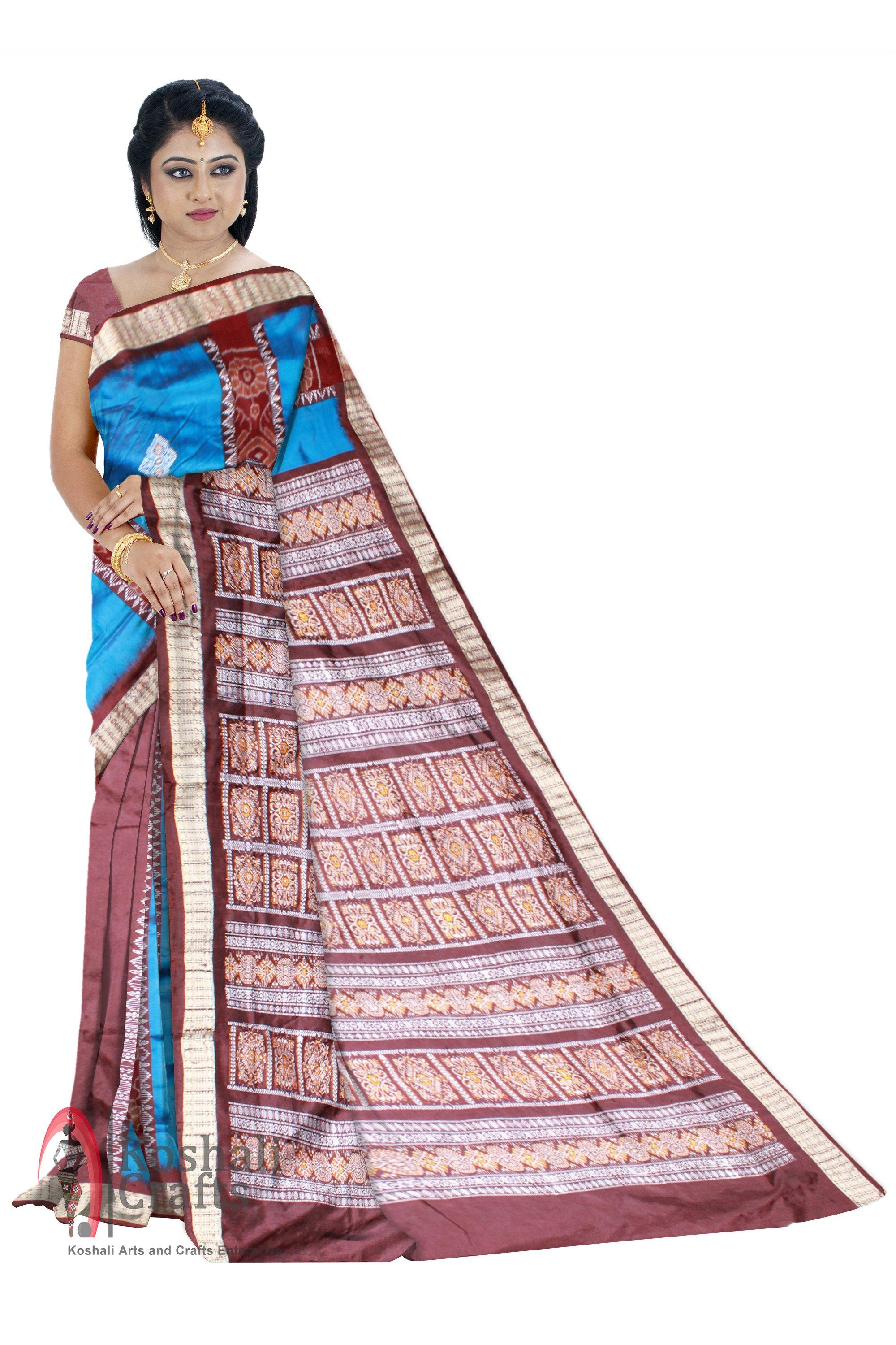 Exclusive pata saree in Blue color with blouse. - Koshali Arts & Crafts Enterprise