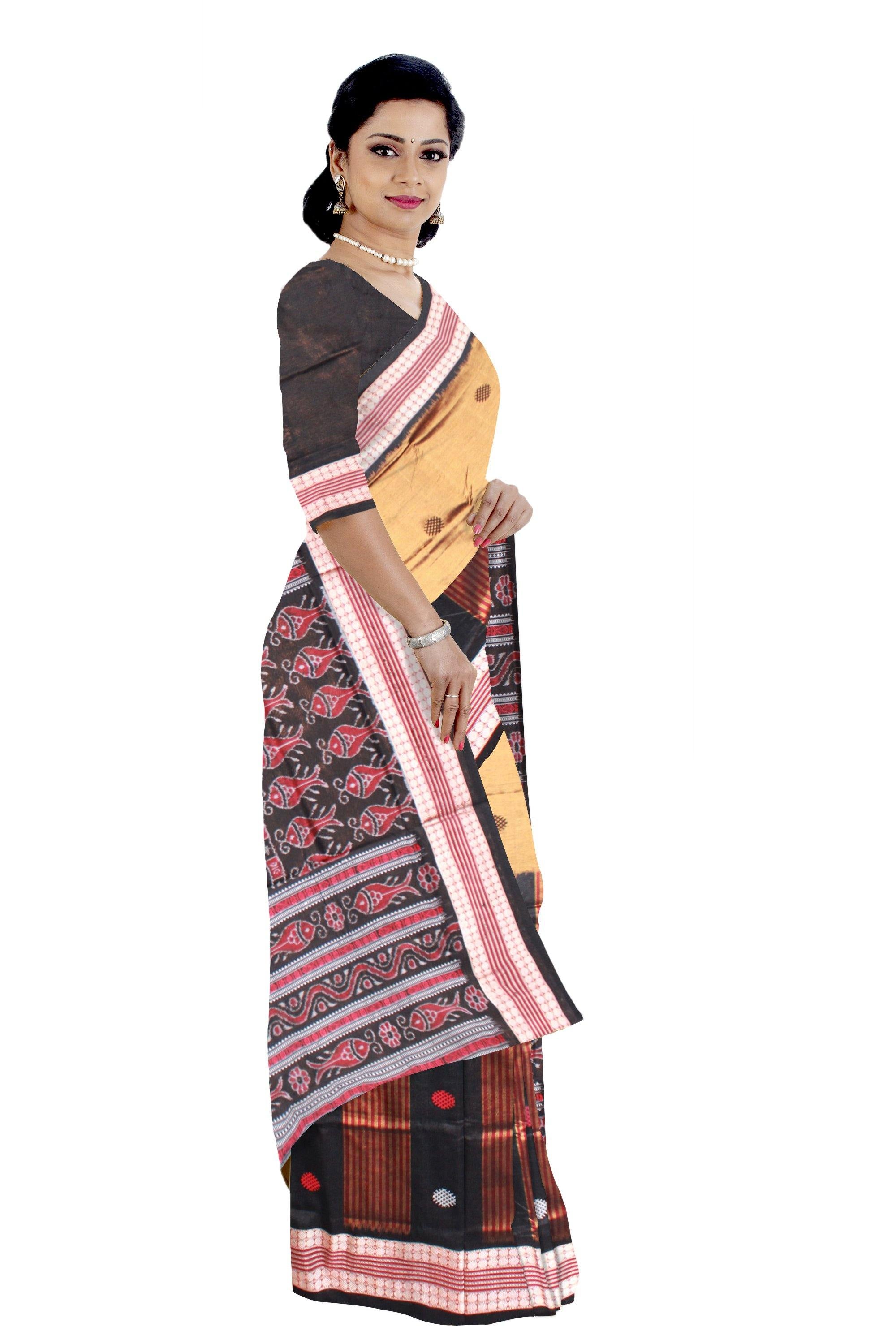 Pata Bapta Saree.Exclusive Handwoven Bomkai Patten Golden and Black Color Saree With Blouse Piece . - Koshali Arts & Crafts Enterprise