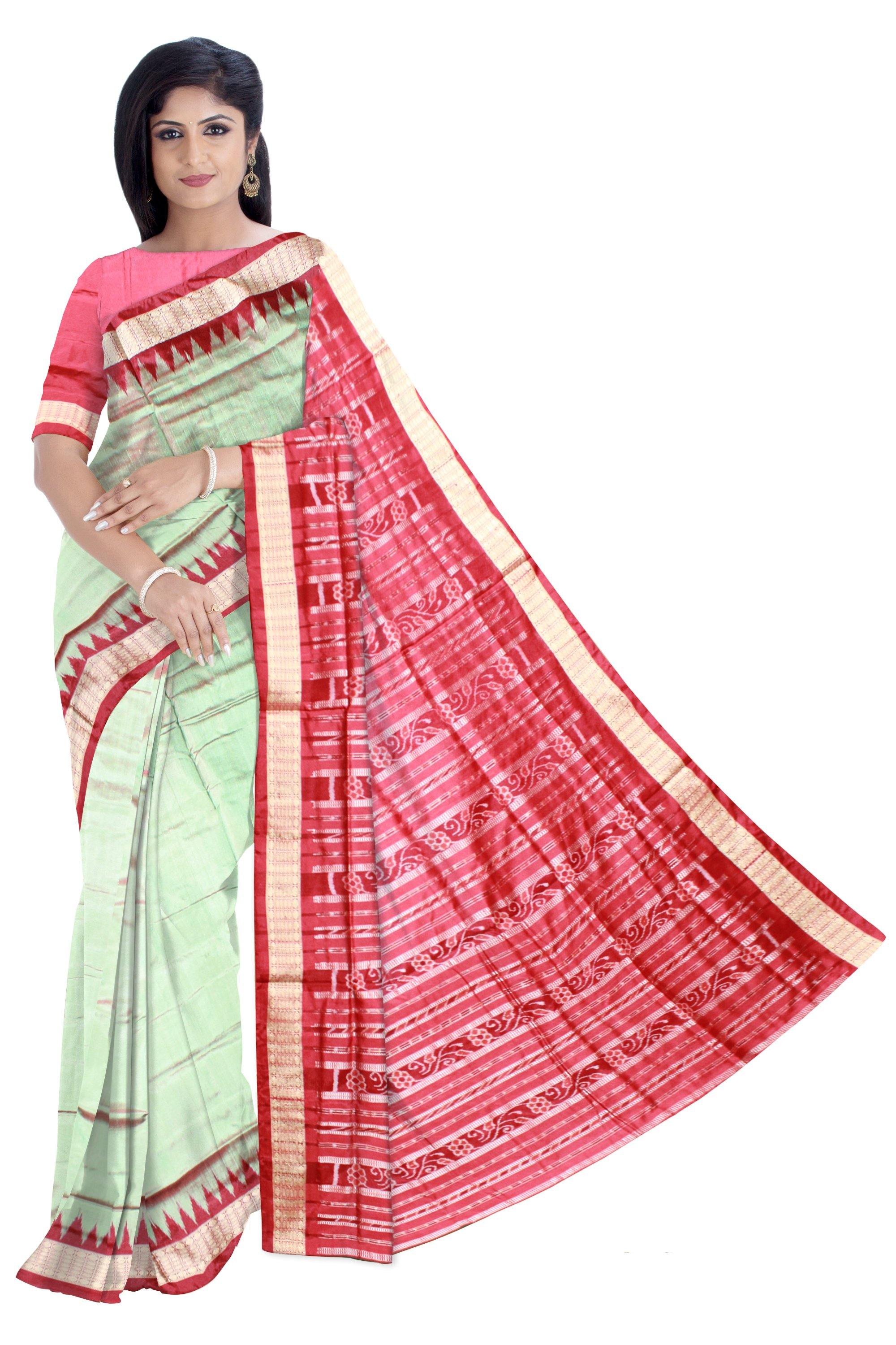 Light Green Colour Sambalpuri Pata Saree with blouse piece. - Koshali Arts & Crafts Enterprise