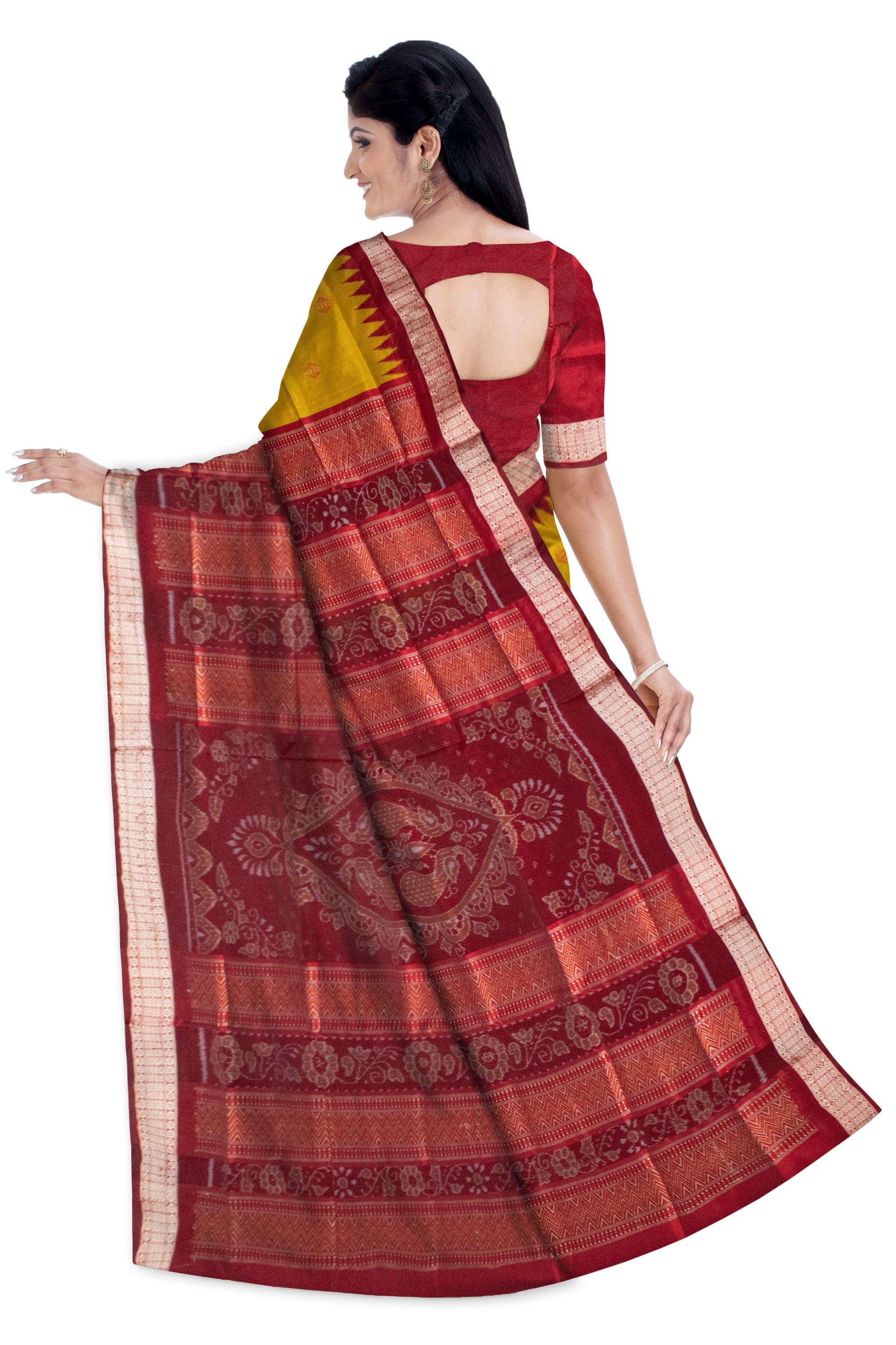 Latest design Pata saree in Yellow and brown and flora print with blouse Piece - Koshali Arts & Crafts Enterprise