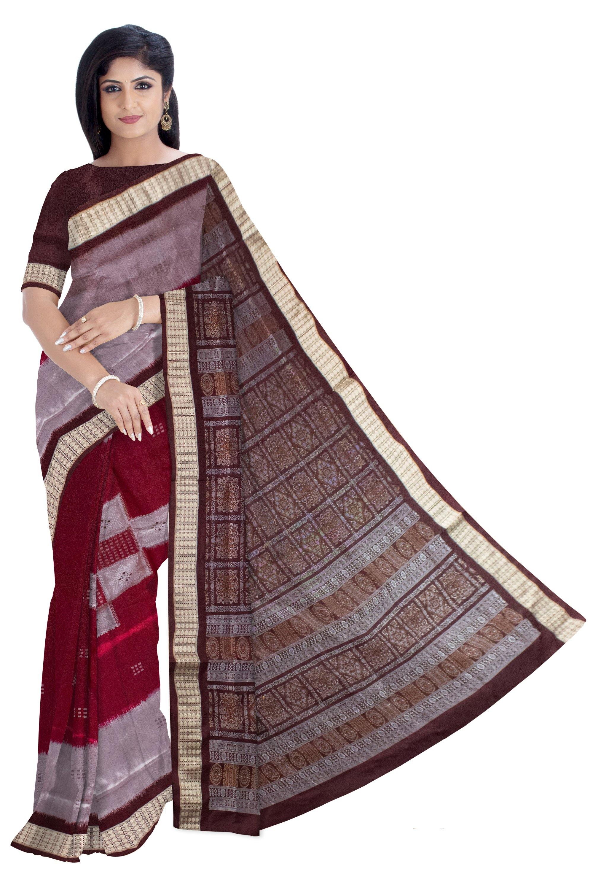 Maroon color Sapta Bomkei Pata saree with louse piece. - Koshali Arts & Crafts Enterprise