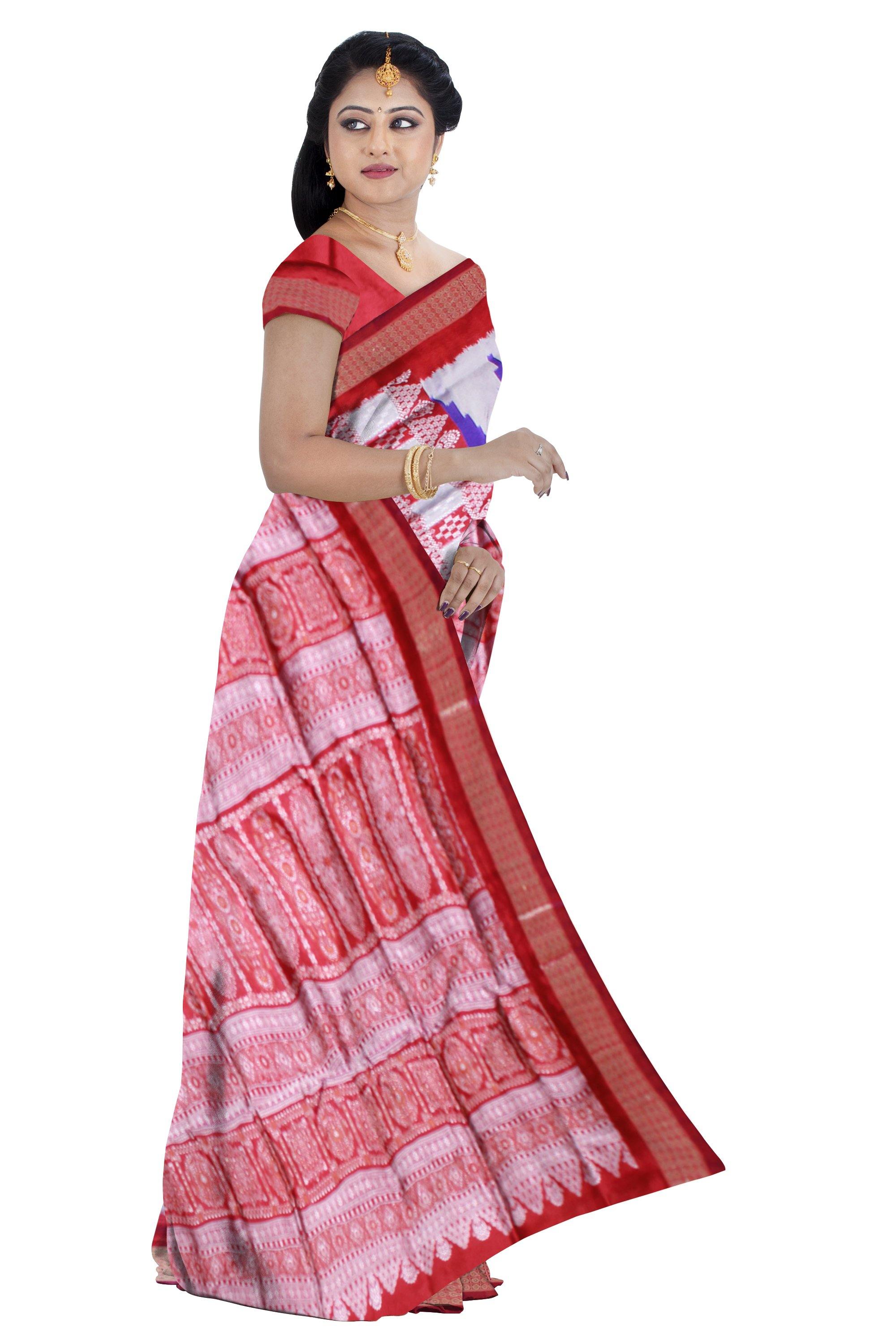 Kumbha design and pasapali print in body, exclusive pata saree, in violet color. Available with blouse piece. - Koshali Arts & Crafts Enterprise