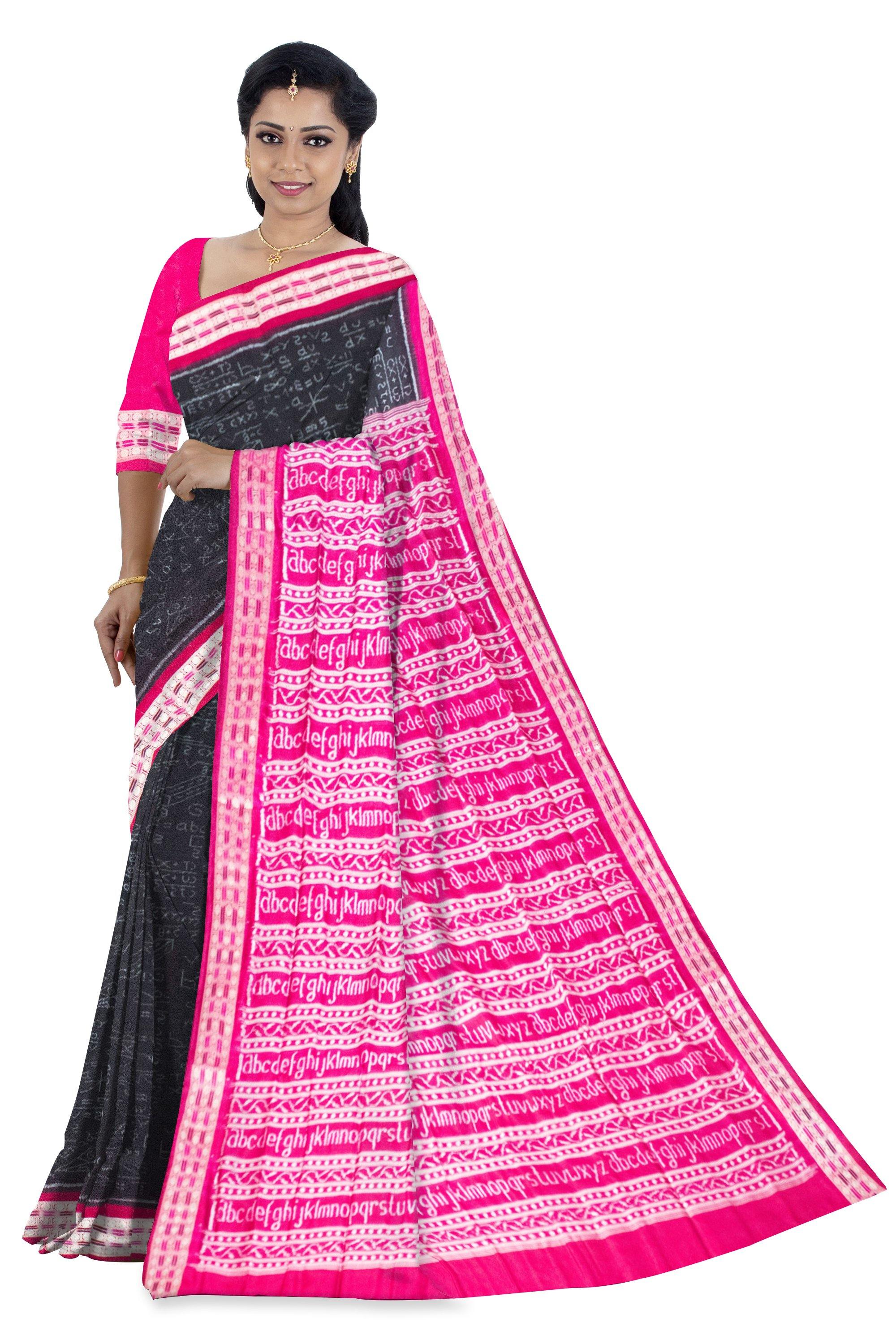 Authentic Sakuntala mathematics Pata saree in black color, With blouse piece. - Koshali Arts & Crafts Enterprise