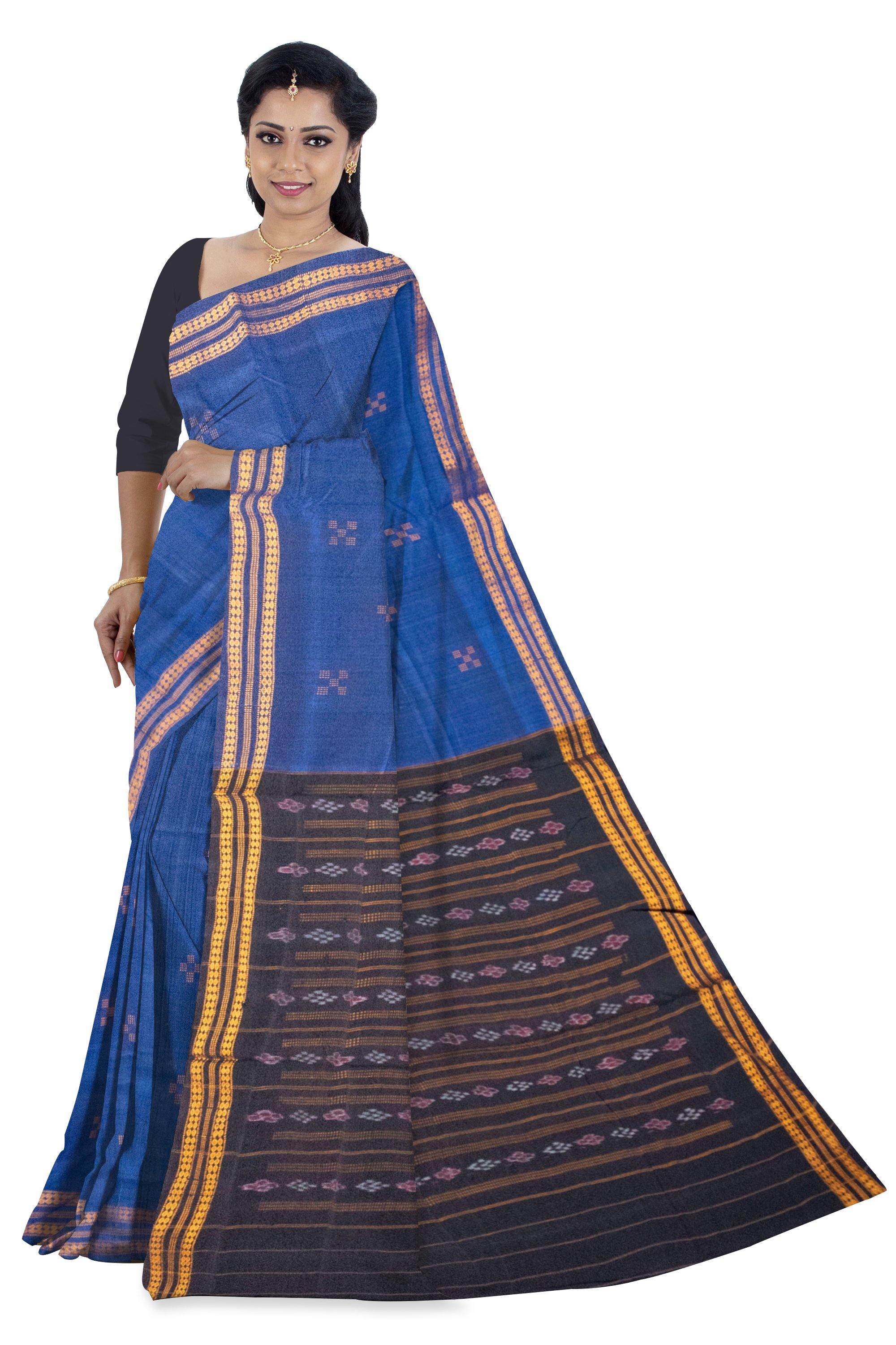 Blue color Sapta print bomkei saree. - Koshali Arts & Crafts Enterprise