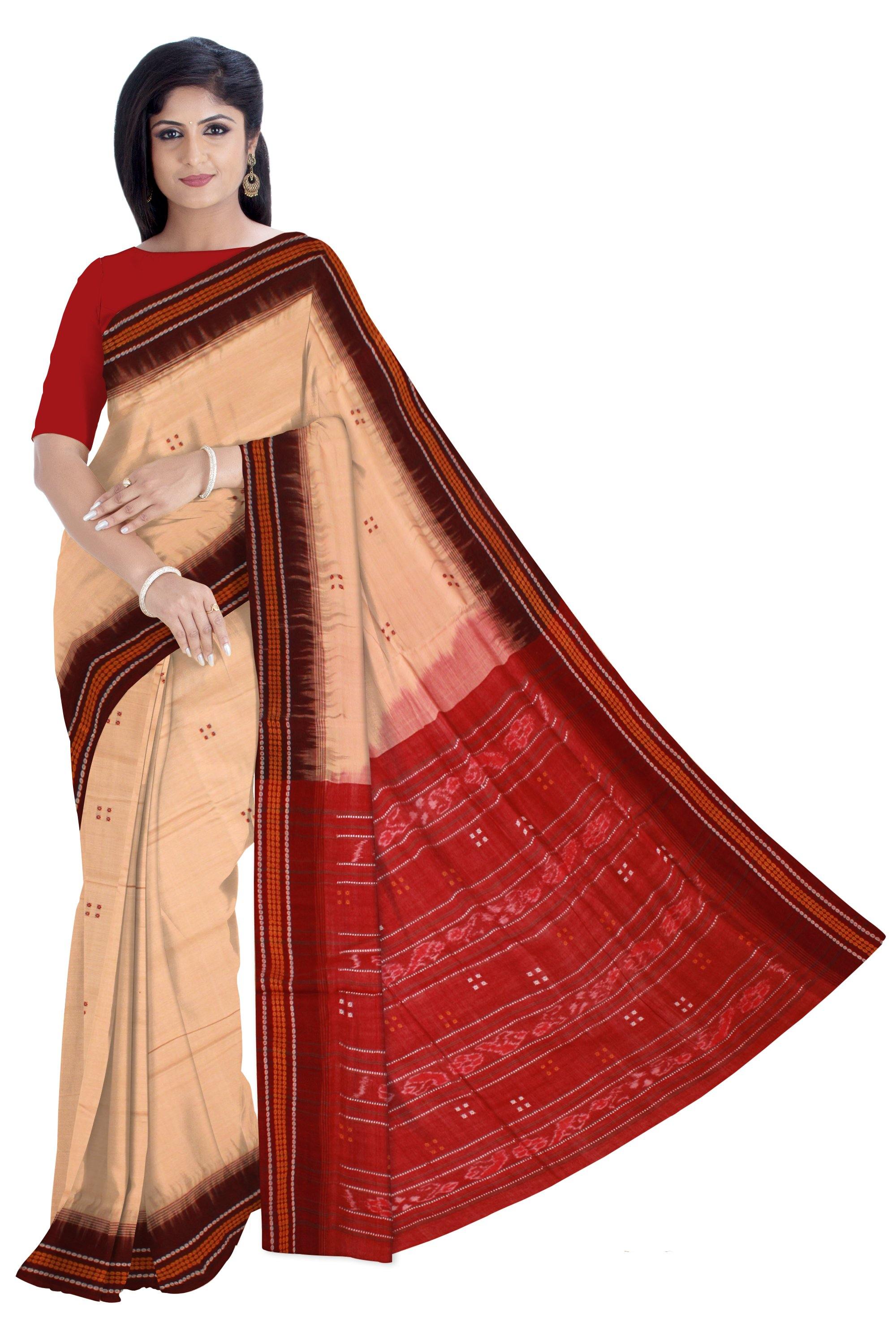 Latest design sambalpuri cotton saree in Matha color without blouse piece - Koshali Arts & Crafts Enterprise