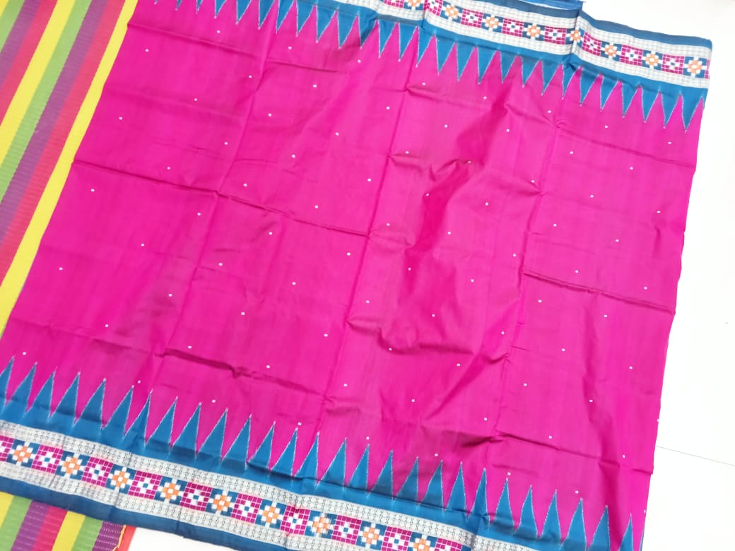 Light pink and sky color pasapali border pata saree. - Koshali Arts & Crafts Enterprise