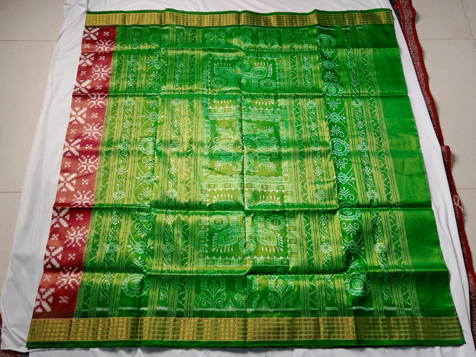Latest collection cross and small terracotta pattern pure tissue silk saree is maroon with green color. - Koshali Arts & Crafts Enterprise