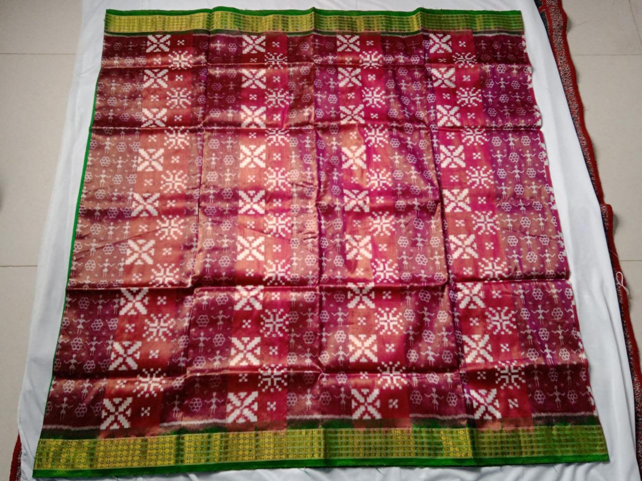 Latest collection cross and small terracotta pattern pure tissue silk saree is maroon with green color. - Koshali Arts & Crafts Enterprise