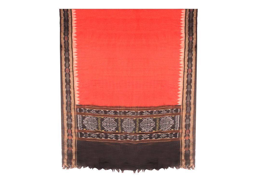 Handloom  Pure Cotton Special Sambalpuri Dupata in Red  and Black  color. - Koshali Arts & Crafts Enterprise