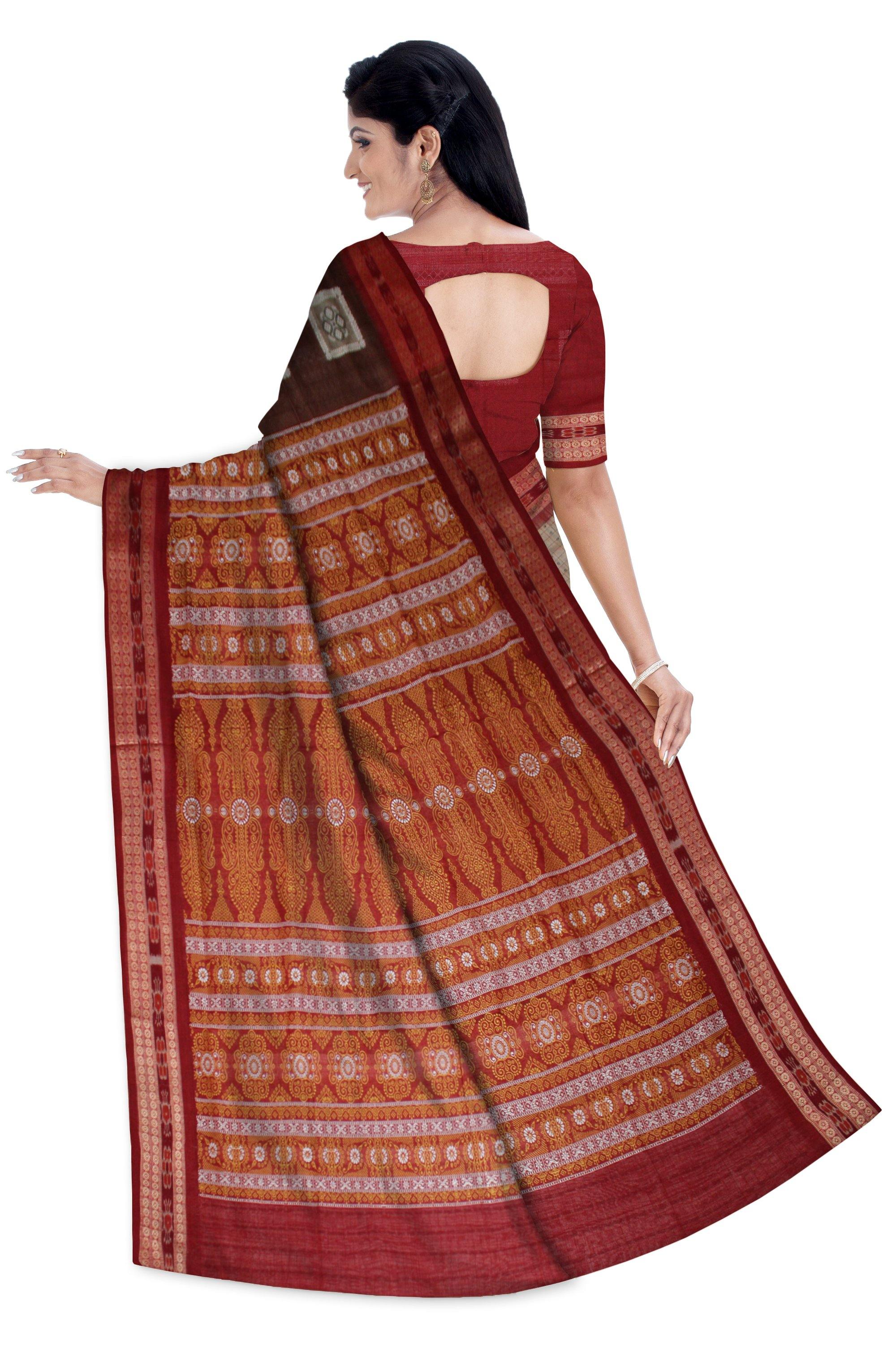 Sambalpuri  Check pattern Bomkei Cotton Saree - Koshali Arts & Crafts Enterprise