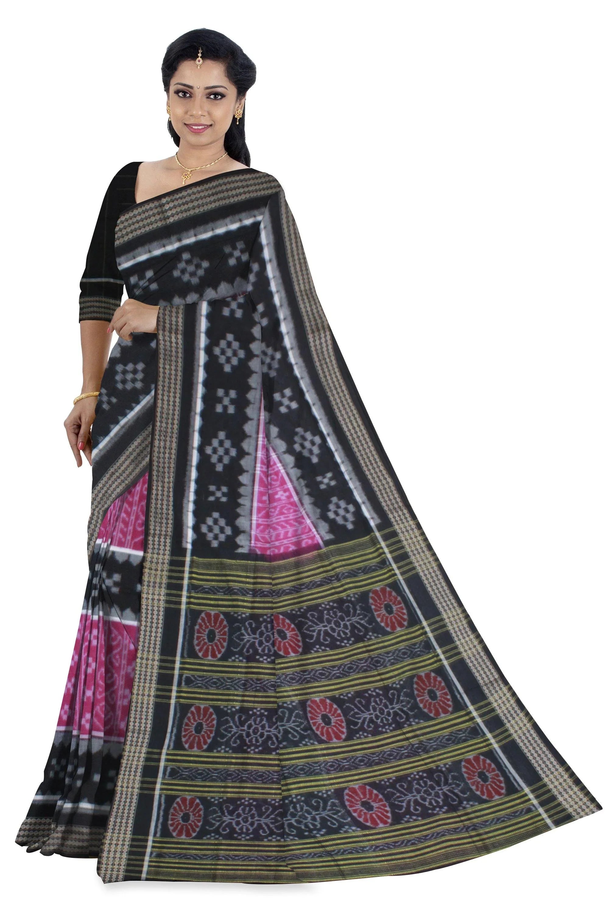 New Design Pink color Sambalpuri Cotton Saree - Koshali Arts & Crafts Enterprise